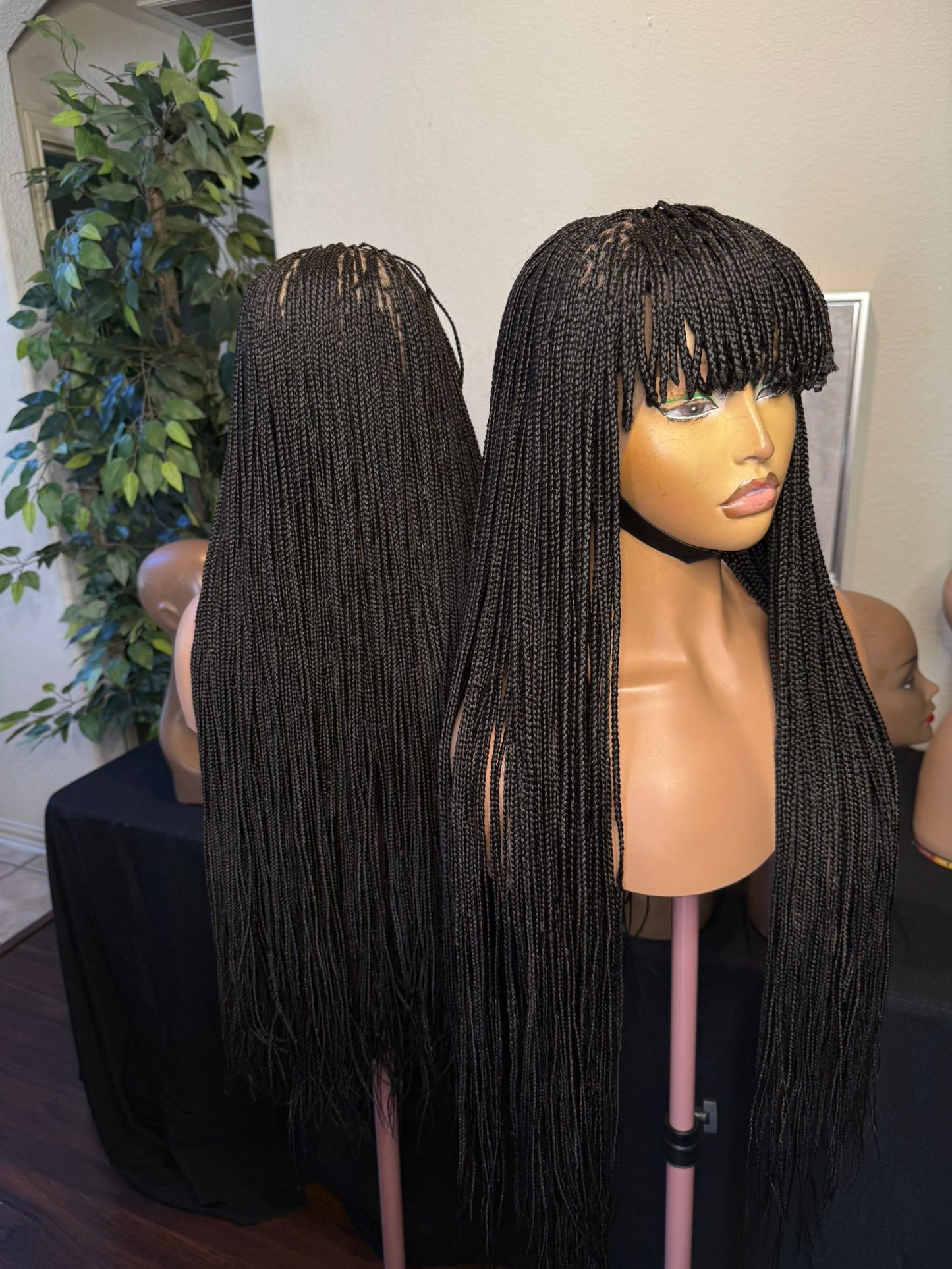 360 Glueless wig with bangs, made with Blend lace. no glue needed.