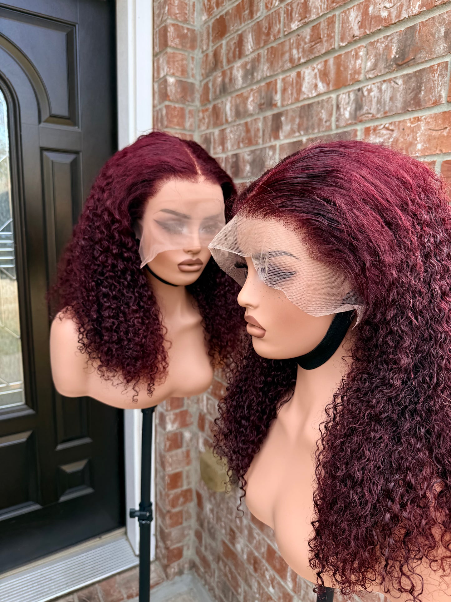 18 inches sdd pixie curly human hair wig. In 99J, 250+ density. Very water friendly.