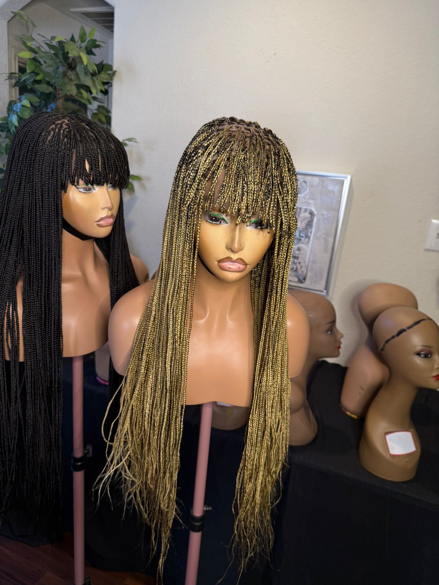 360 Glueless wig with bangs, made with Blend lace. no glue needed.