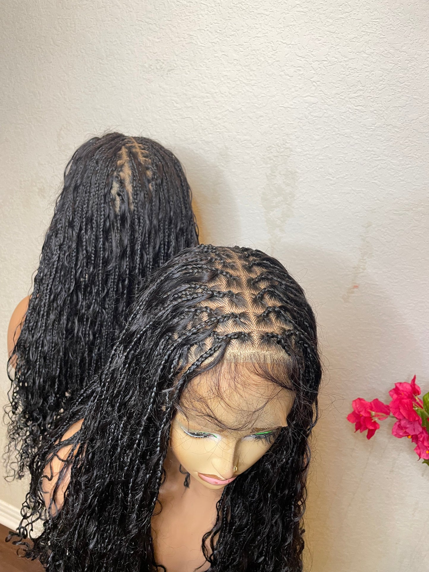 360 full lace boho curls in 18-20 inches made with human hair curls and blend lace.