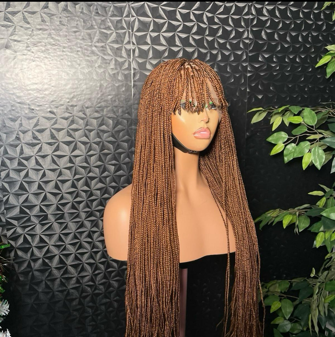 360 Glueless wig with bangs, made with Blend lace. no glue needed.
