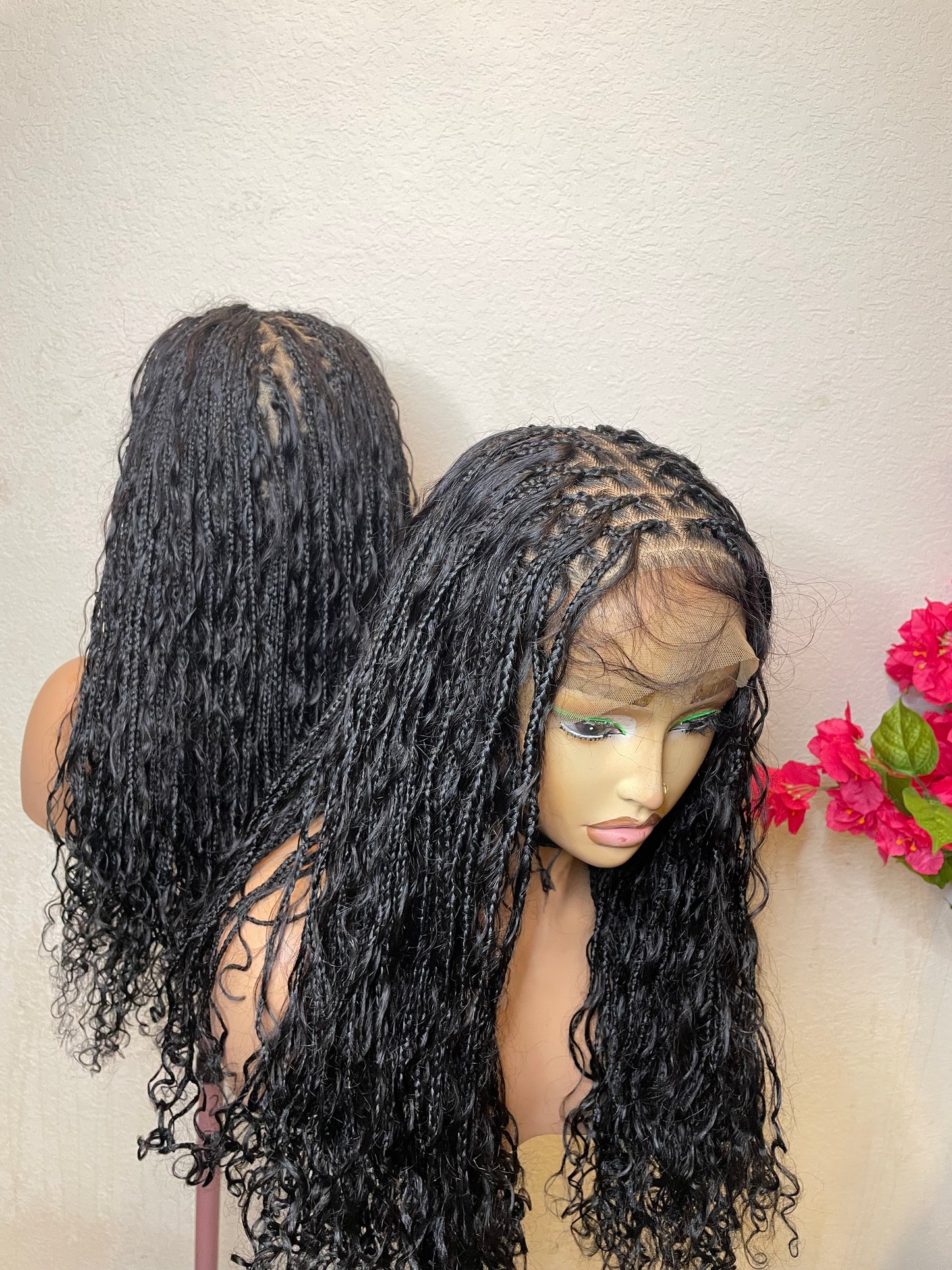 360 full lace boho curls in 18-20 inches made with human hair curls and blend lace.