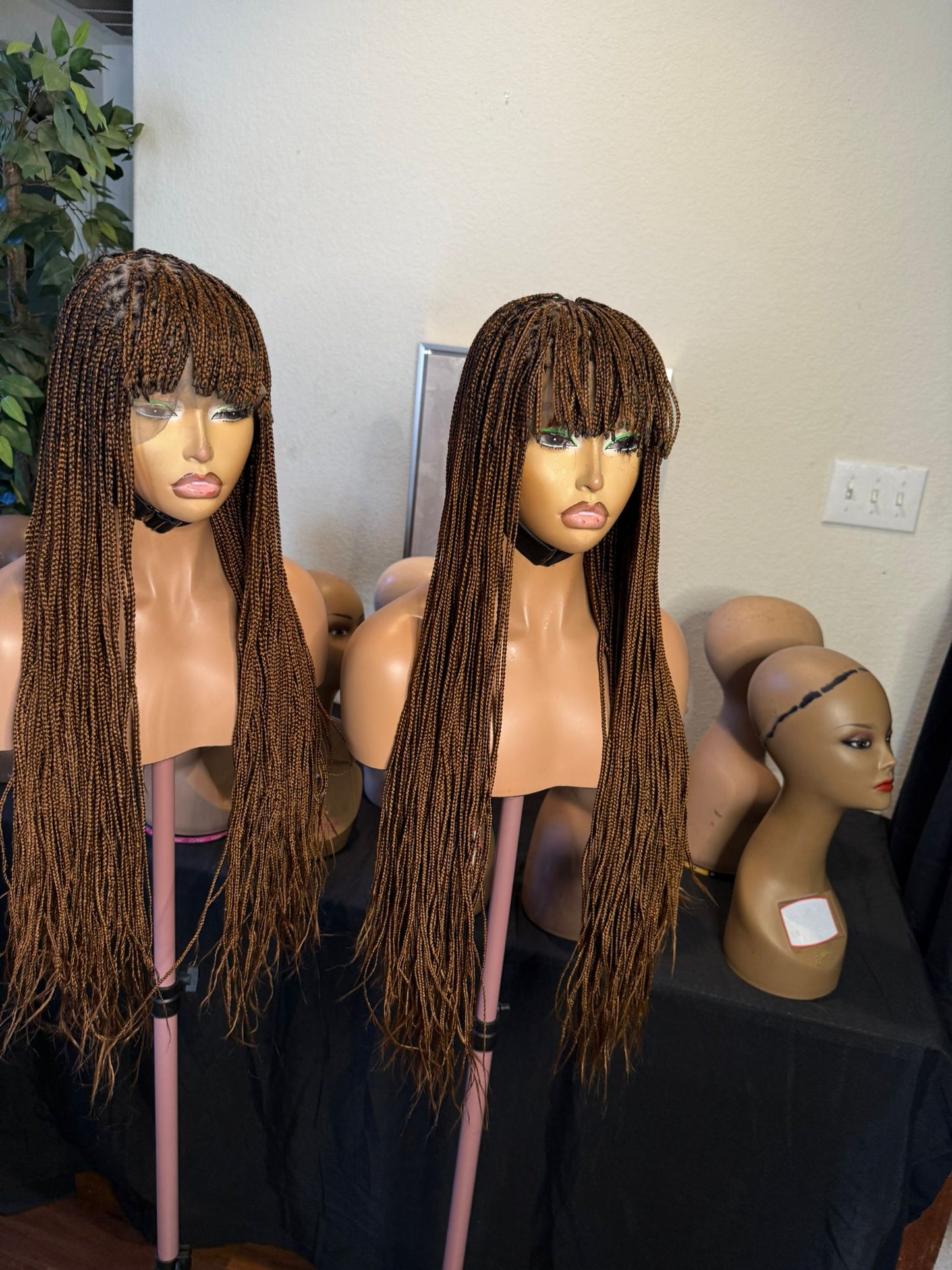 360 Glueless wig with bangs, made with Blend lace. no glue needed.