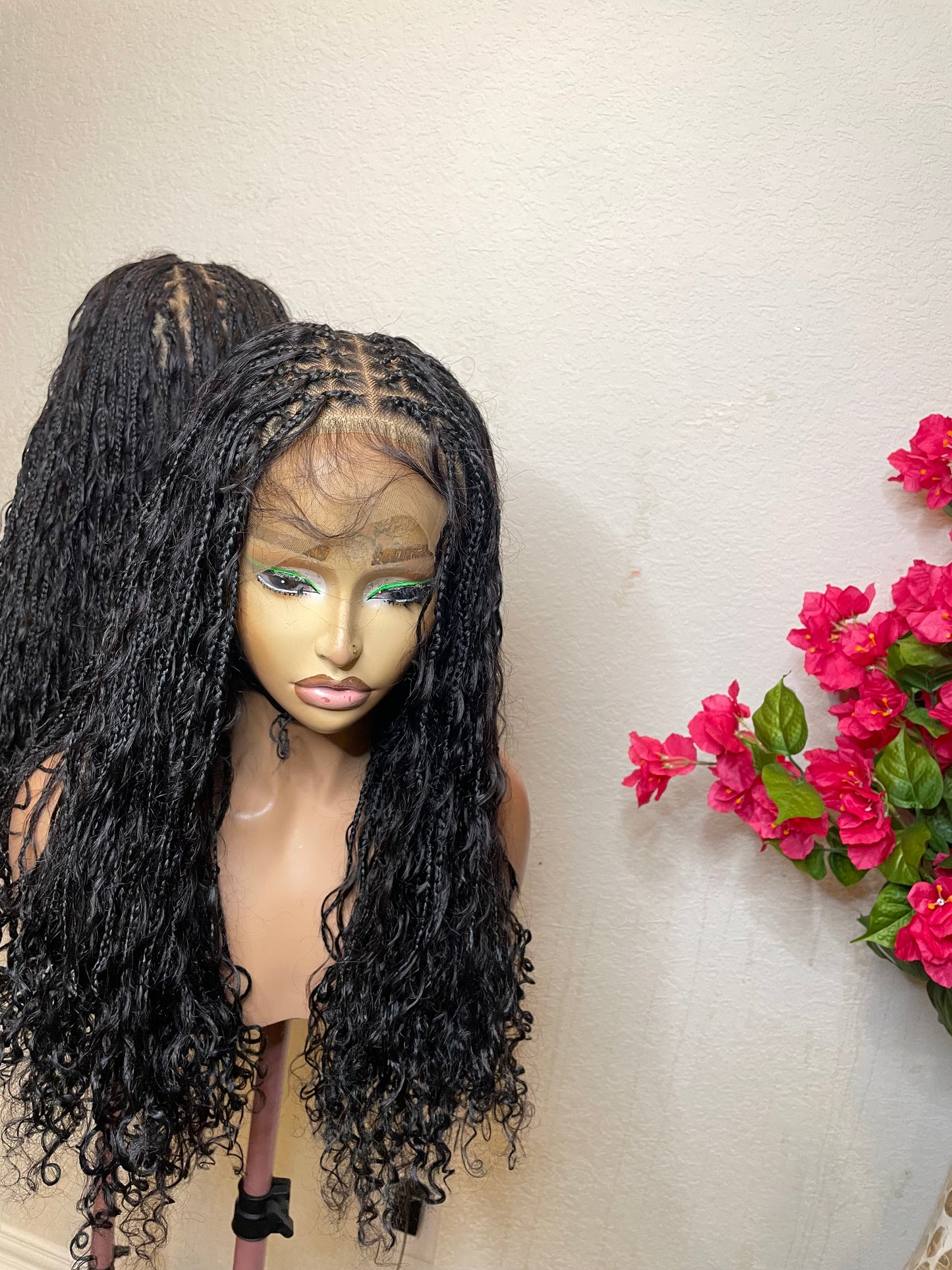 360 full lace boho curls in 18-20 inches made with human hair curls and blend lace.