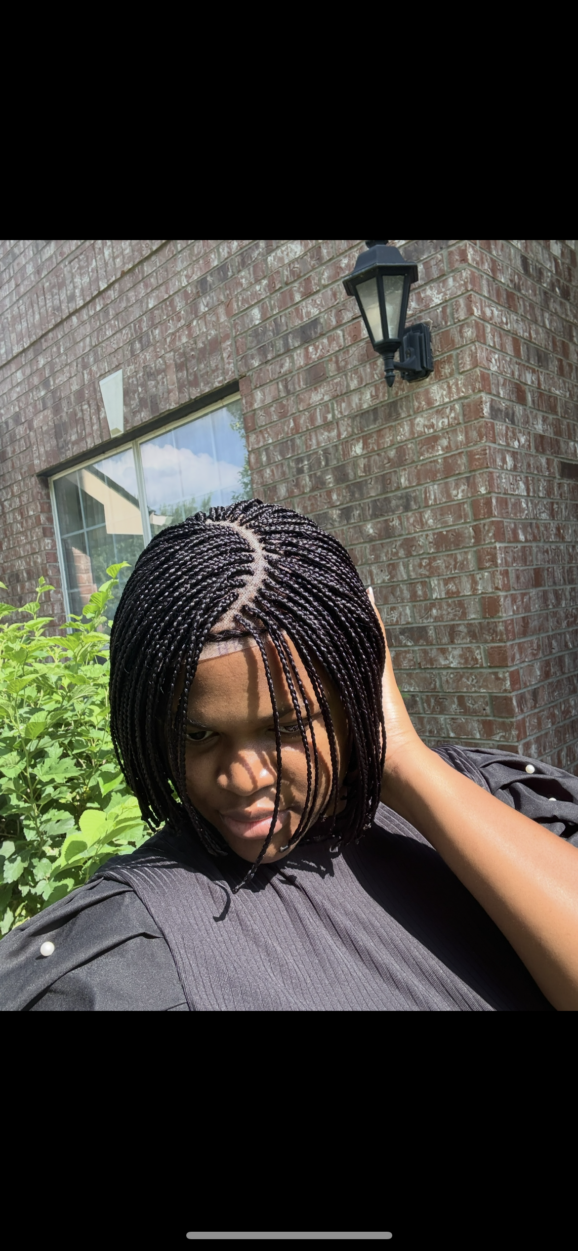 8 inches C curve bob braided glueless closure wig made with 4x4 human hair lace. very summer friendly and easy to style ( this is not a 360 full lace)