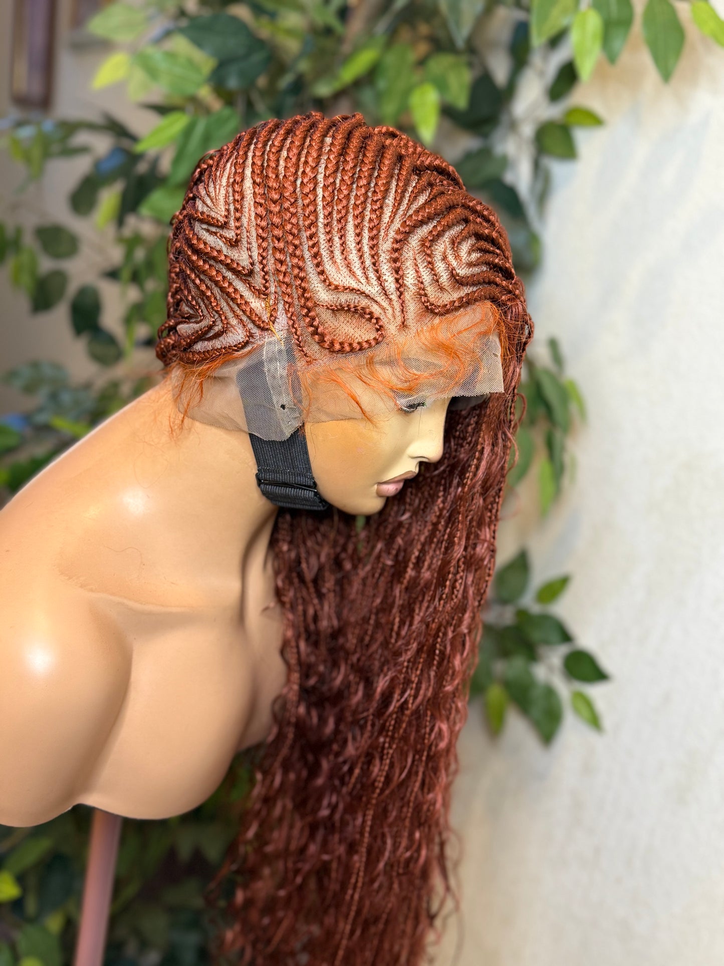 2 side zuma braids, made with hair blend fiber lace and with synthetic curls in 28-30 inches