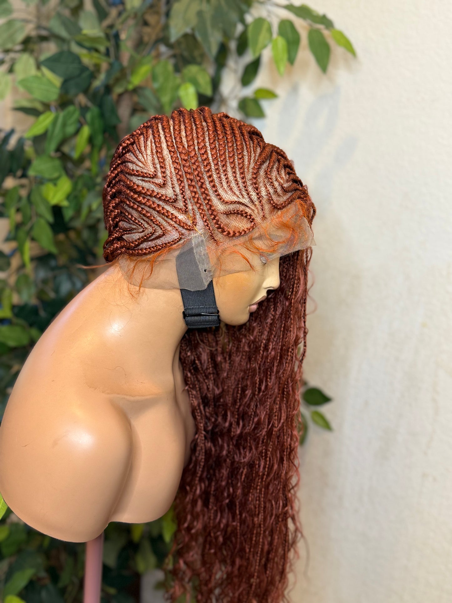 2 side zuma braids, made with hair blend fiber lace and with synthetic curls in 28-30 inches