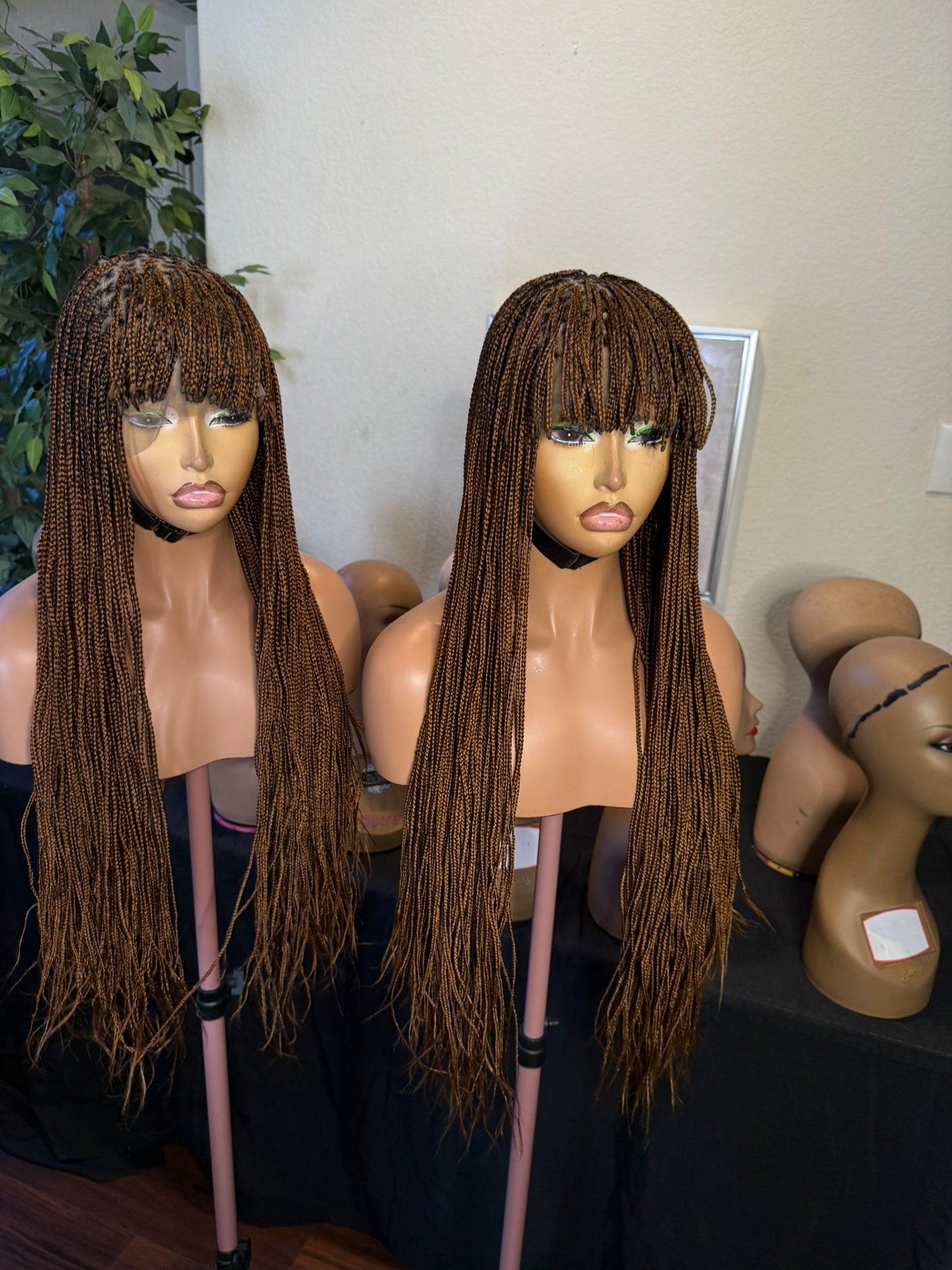 360 Glueless wig with bangs, made with Blend lace. no glue needed.