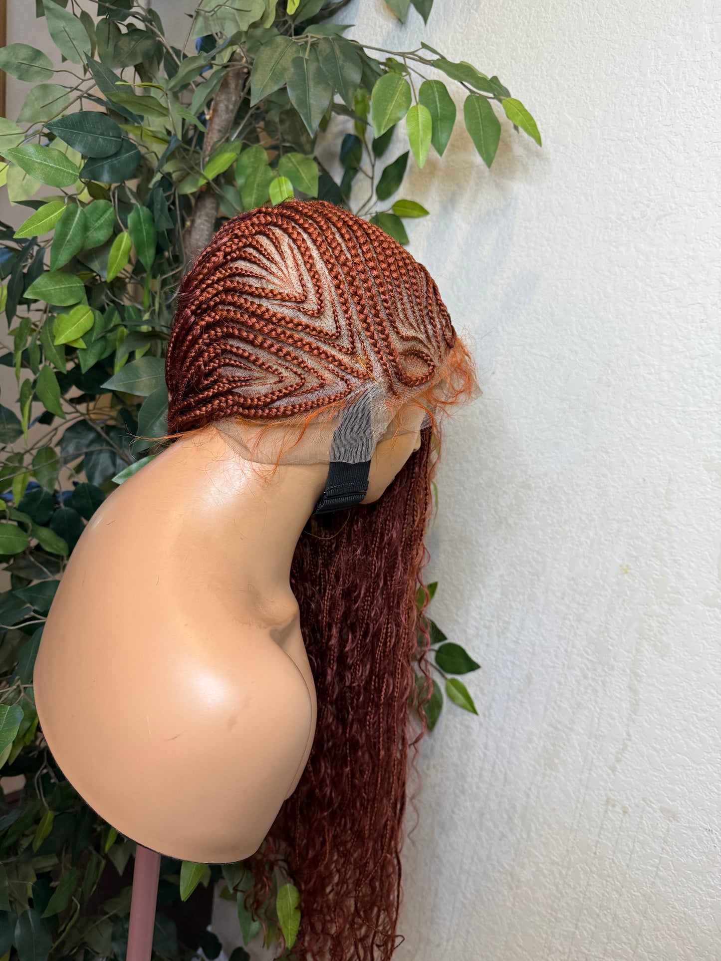 2 side zuma braids, made with hair blend fiber lace and with synthetic curls in 28-30 inches