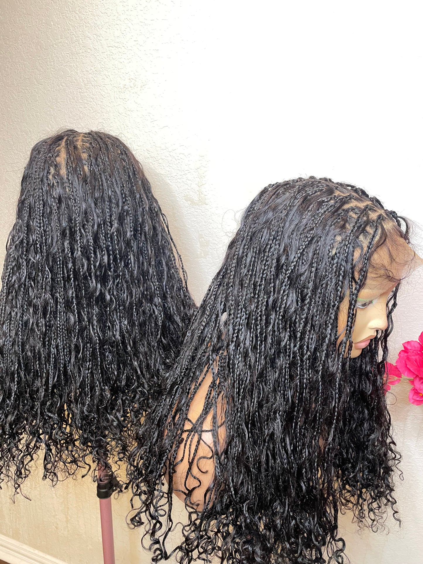 360 full lace boho curls in 18-20 inches made with human hair curls and blend lace.