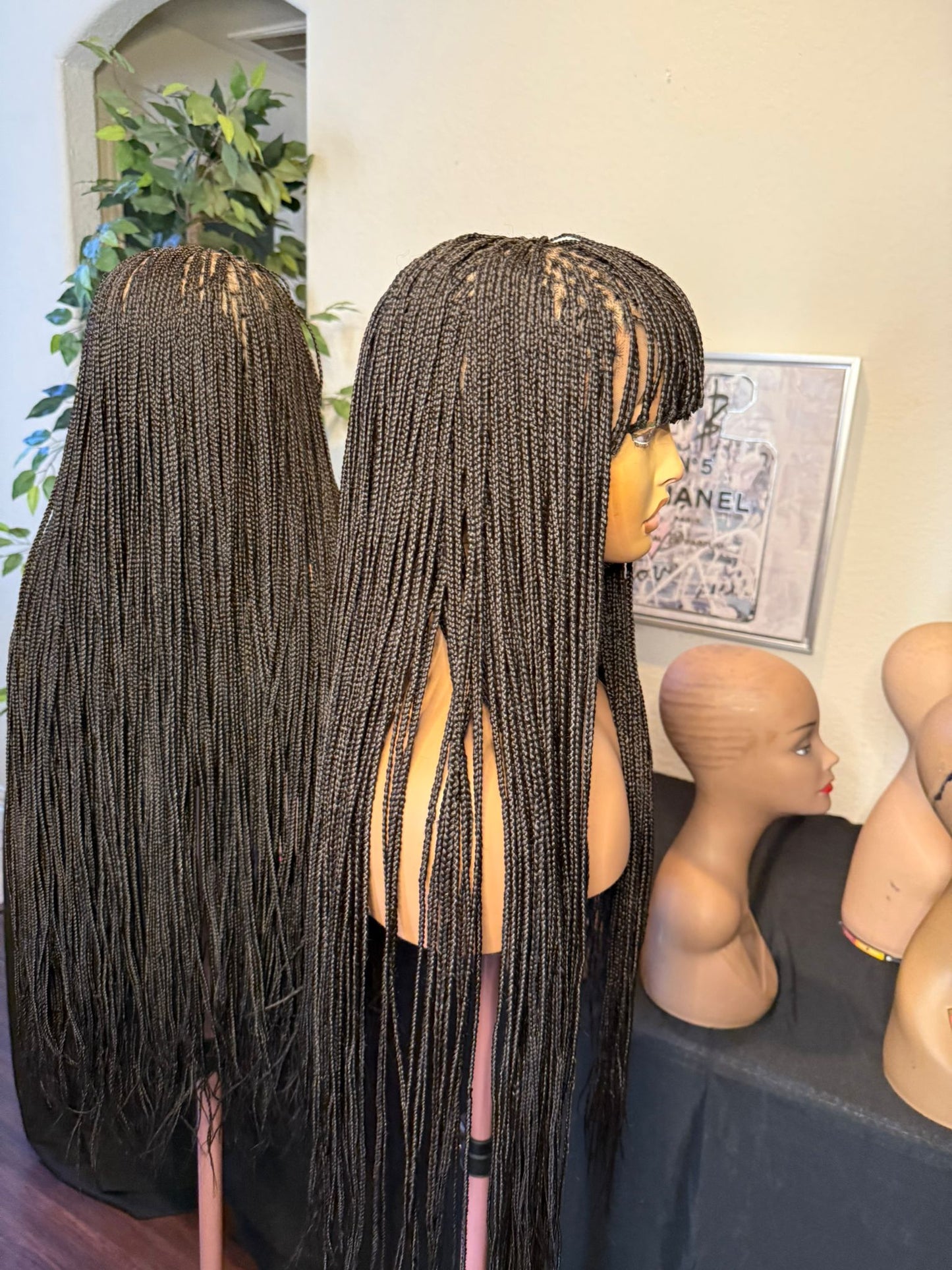 360 Glueless wig with bangs, made with Blend lace. no glue needed.