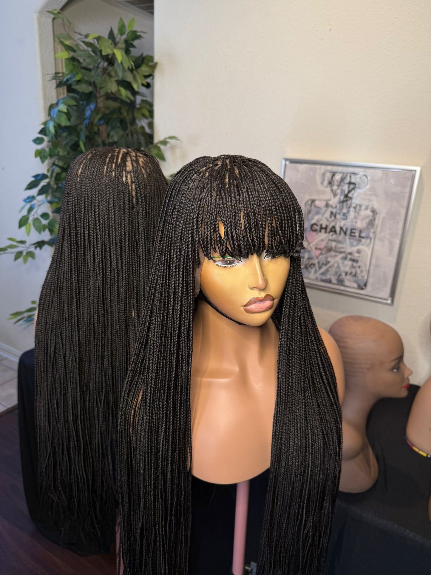360 Glueless wig with bangs, made with Blend lace. no glue needed.