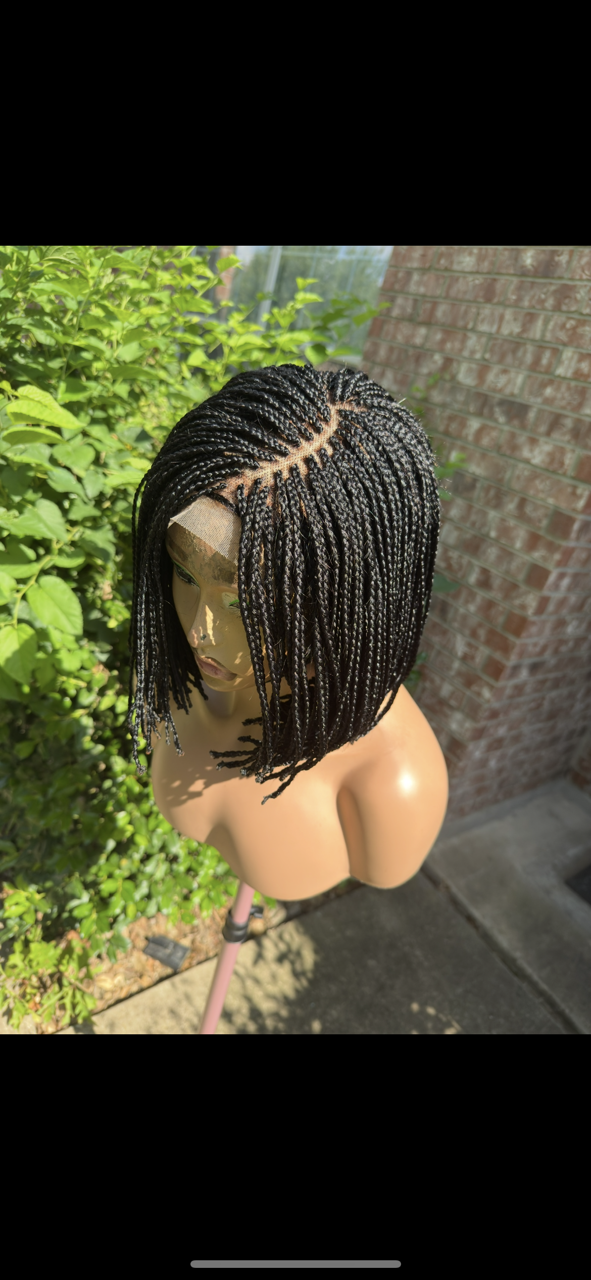 8 inches C curve bob braided glueless closure wig made with 4x4 human hair lace. very summer friendly and easy to style ( this is not a 360 full lace)