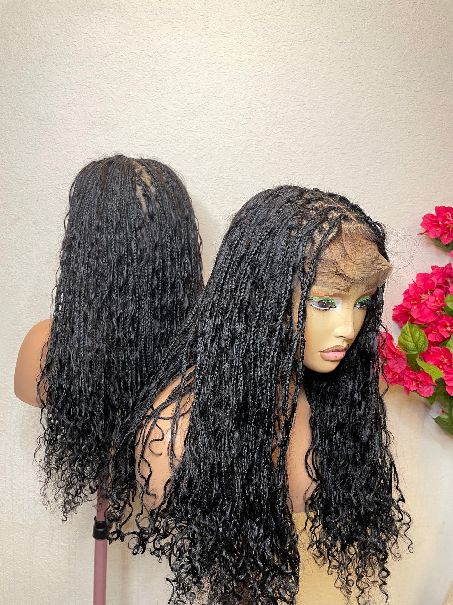 360 full lace boho curls in 18-20 inches made with human hair curls and blend lace.