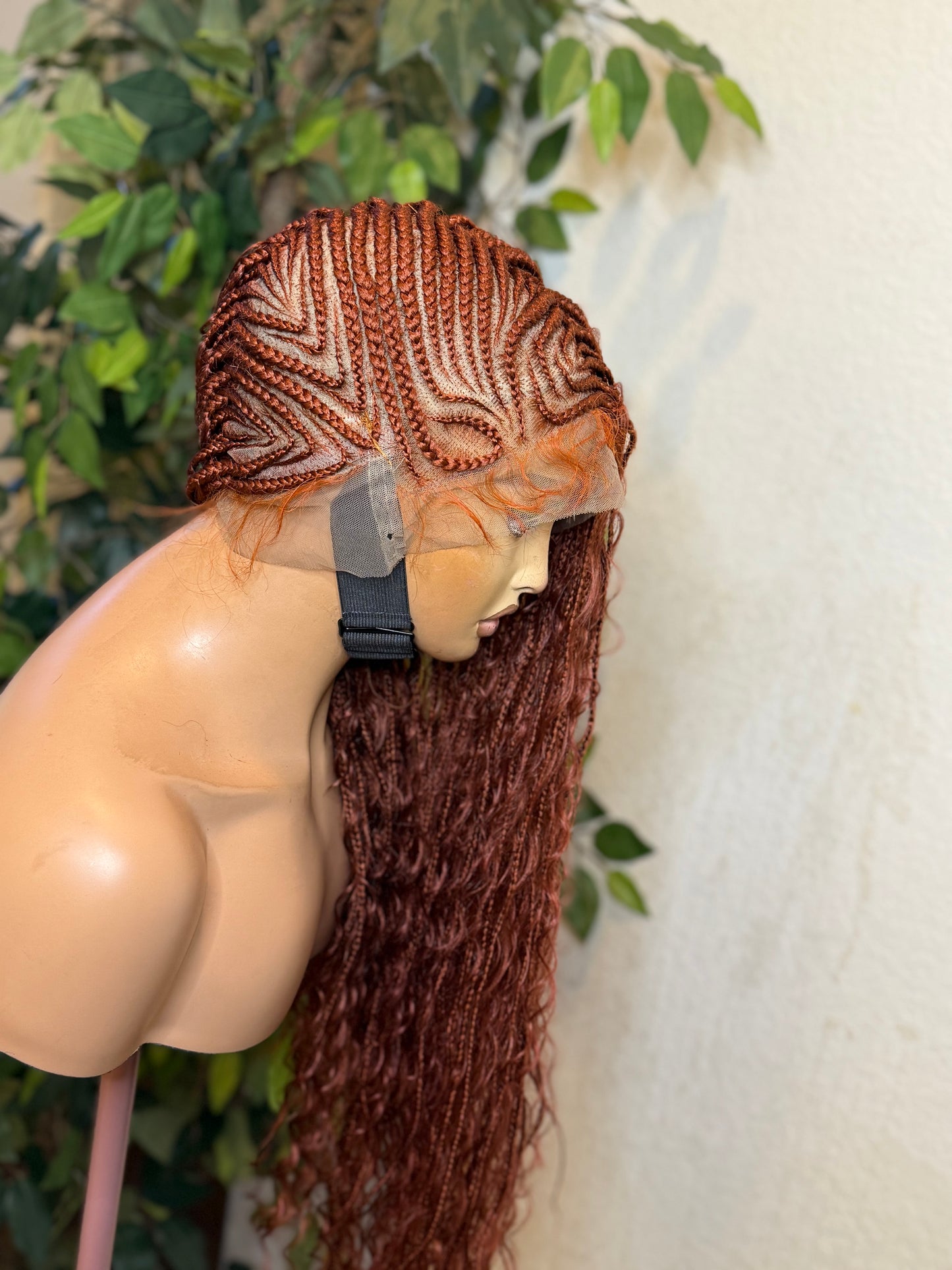 2 side zuma braids, made with hair blend fiber lace and with synthetic curls in 28-30 inches