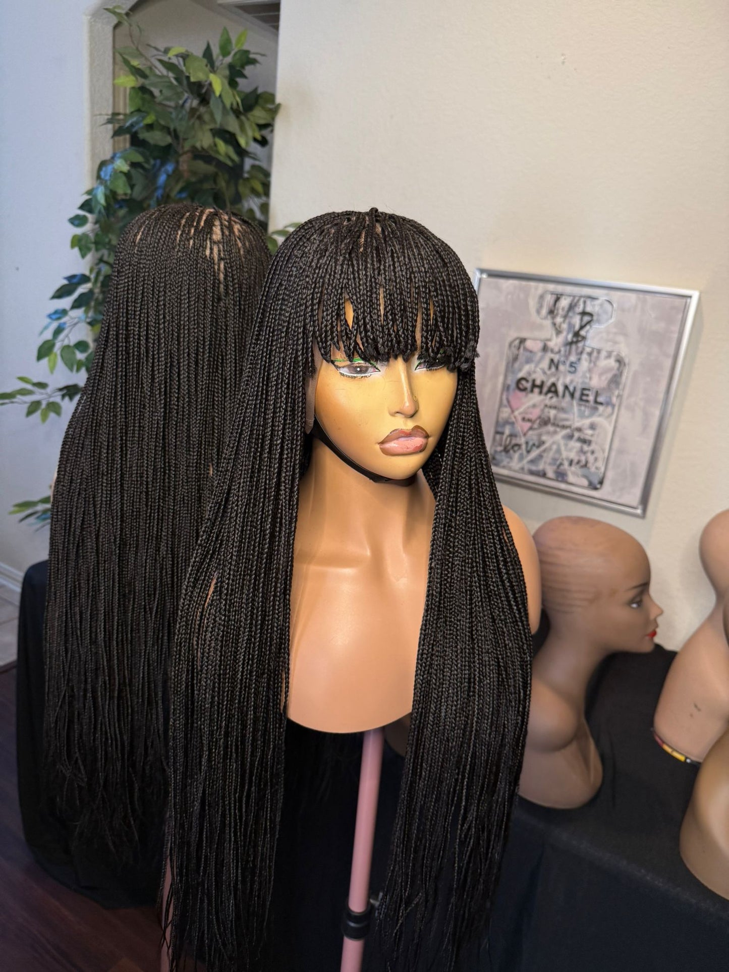 360 Glueless wig with bangs, made with Blend lace. no glue needed.