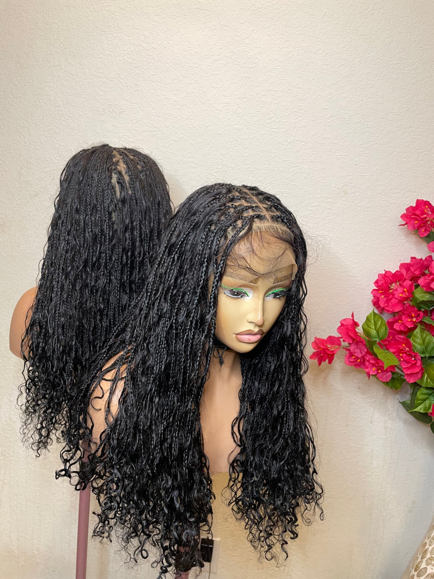 360 full lace boho curls in 18-20 inches made with human hair curls and blend lace.