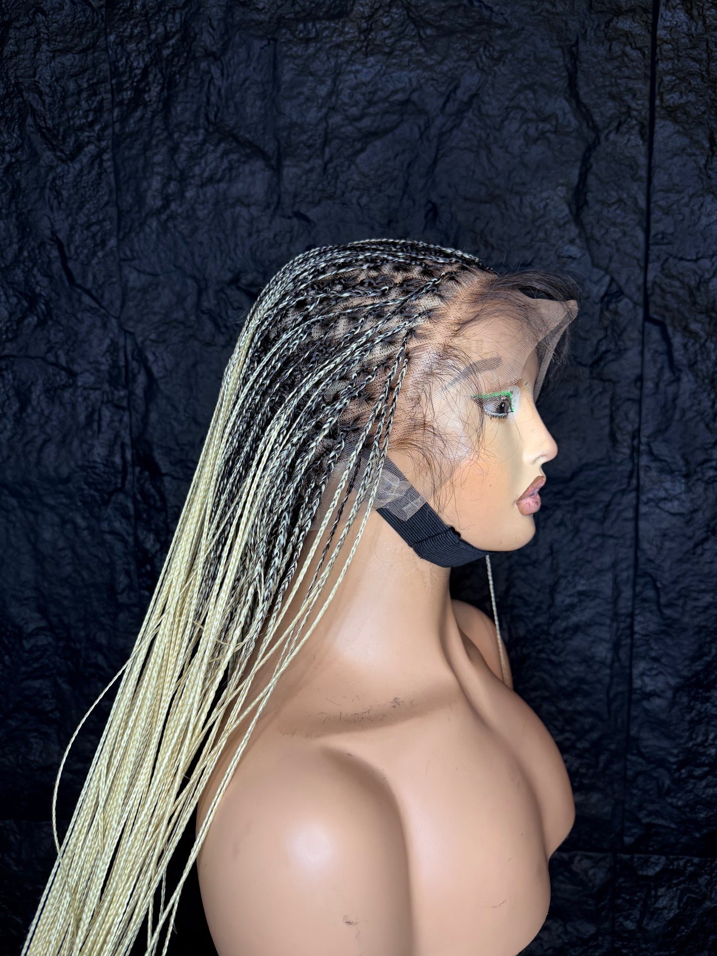 Spanish bone straight in blonde with dark root, 30 inches. made with human hair full lace