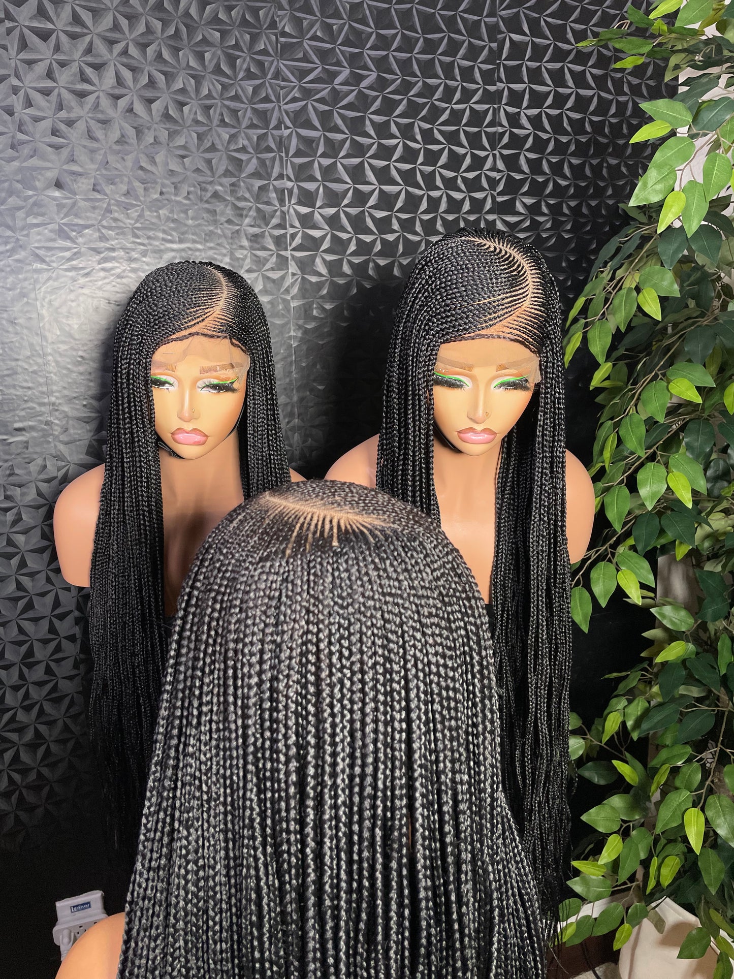 C curve cornrow braided wig.