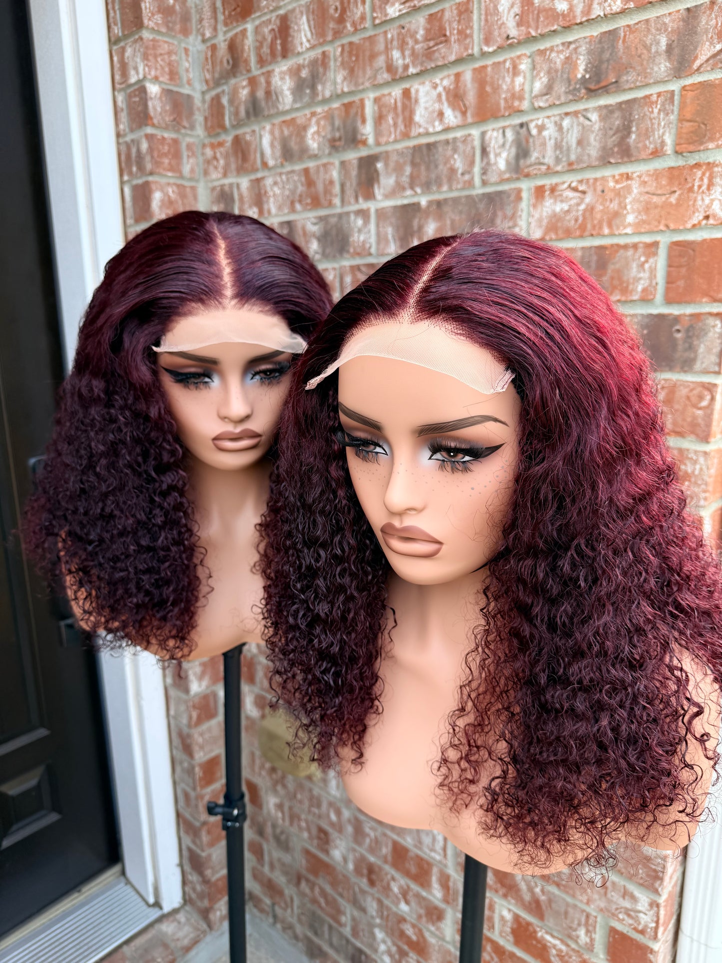 18 inches sdd pixie curly human hair wig. In 99J, 250+ density. Very water friendly.
