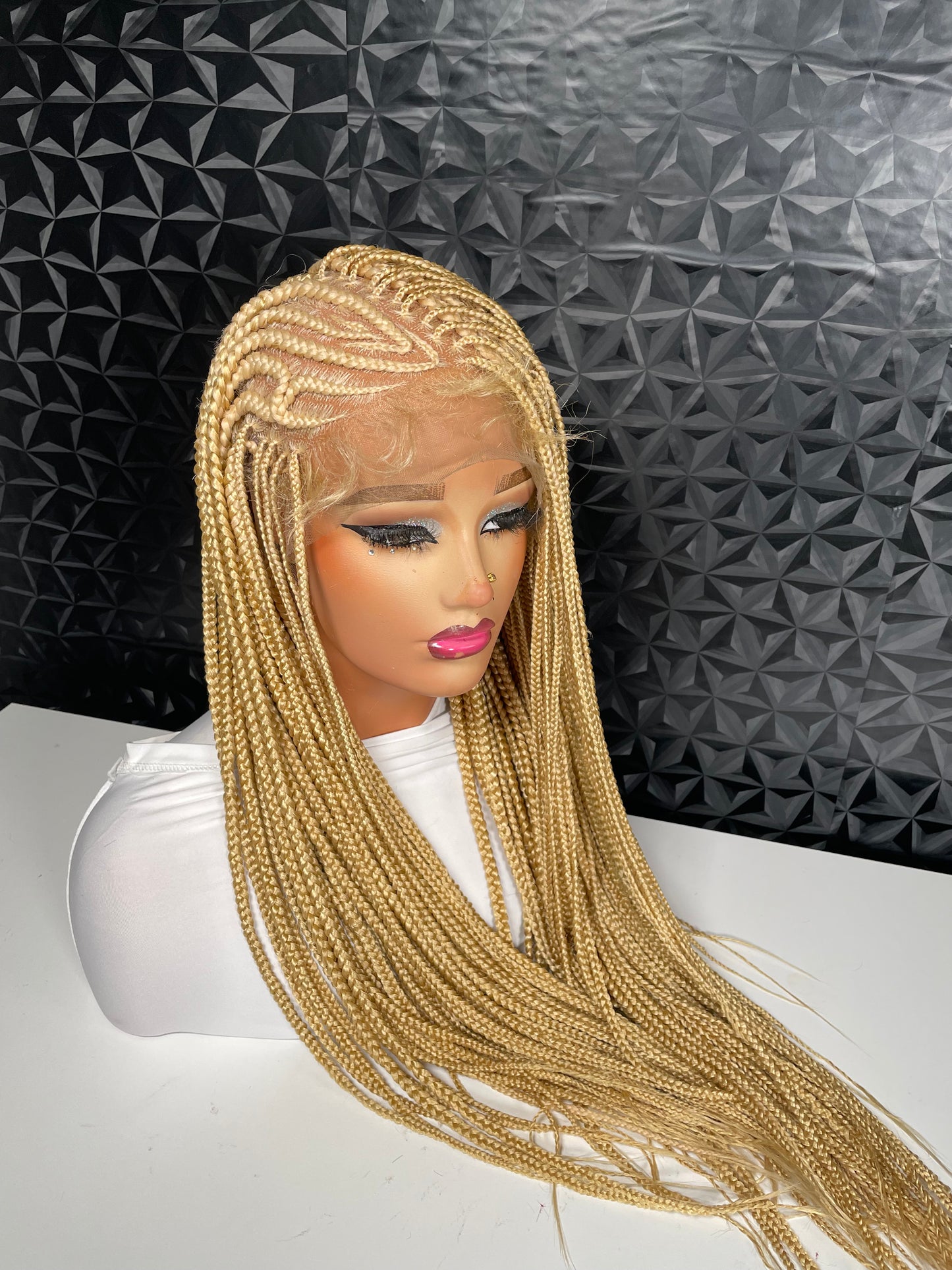 24 inches V-flip cornrows braided wig. Full lace wig.