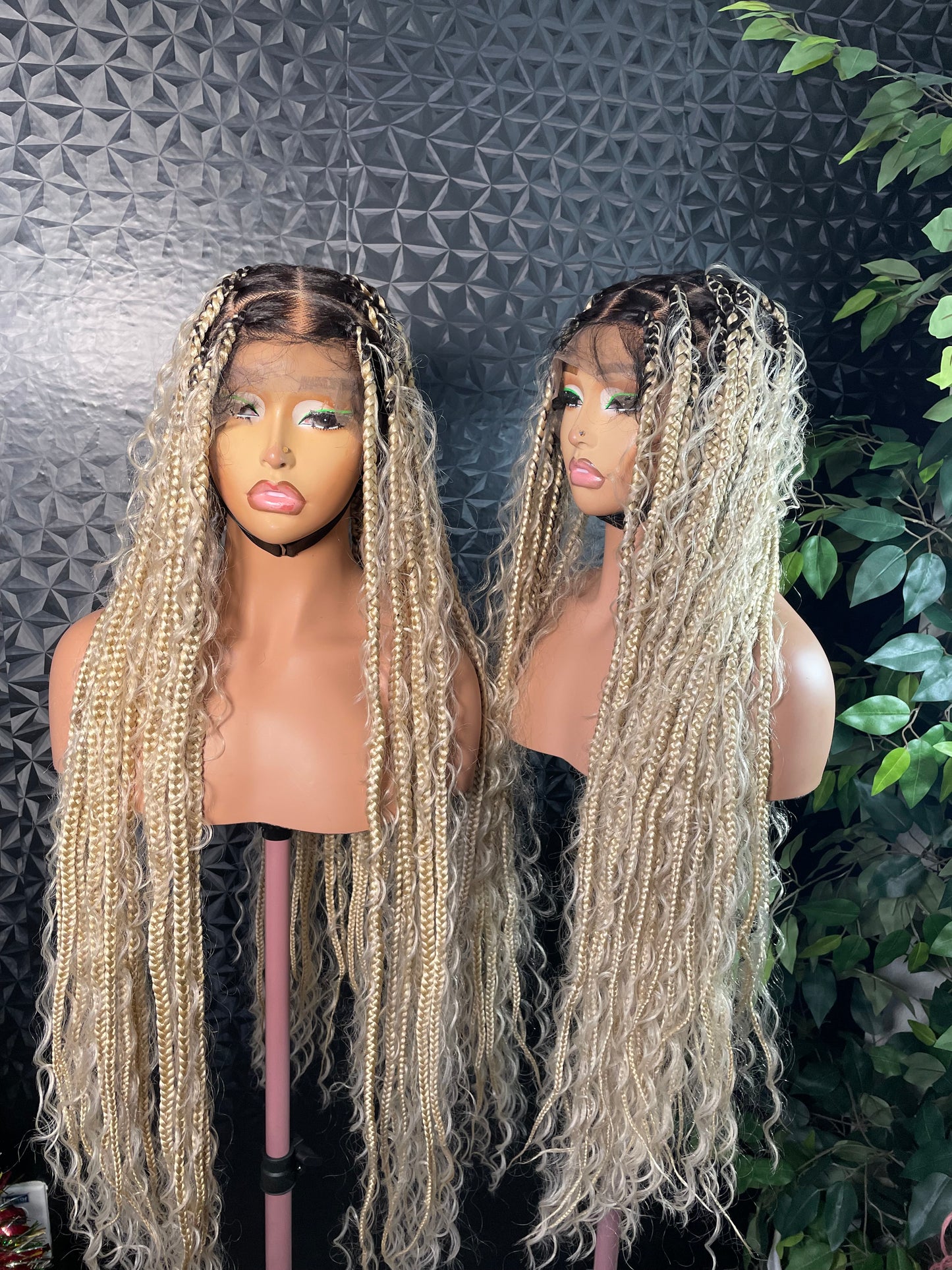 30 inches full lace box braids with synthetic curls.