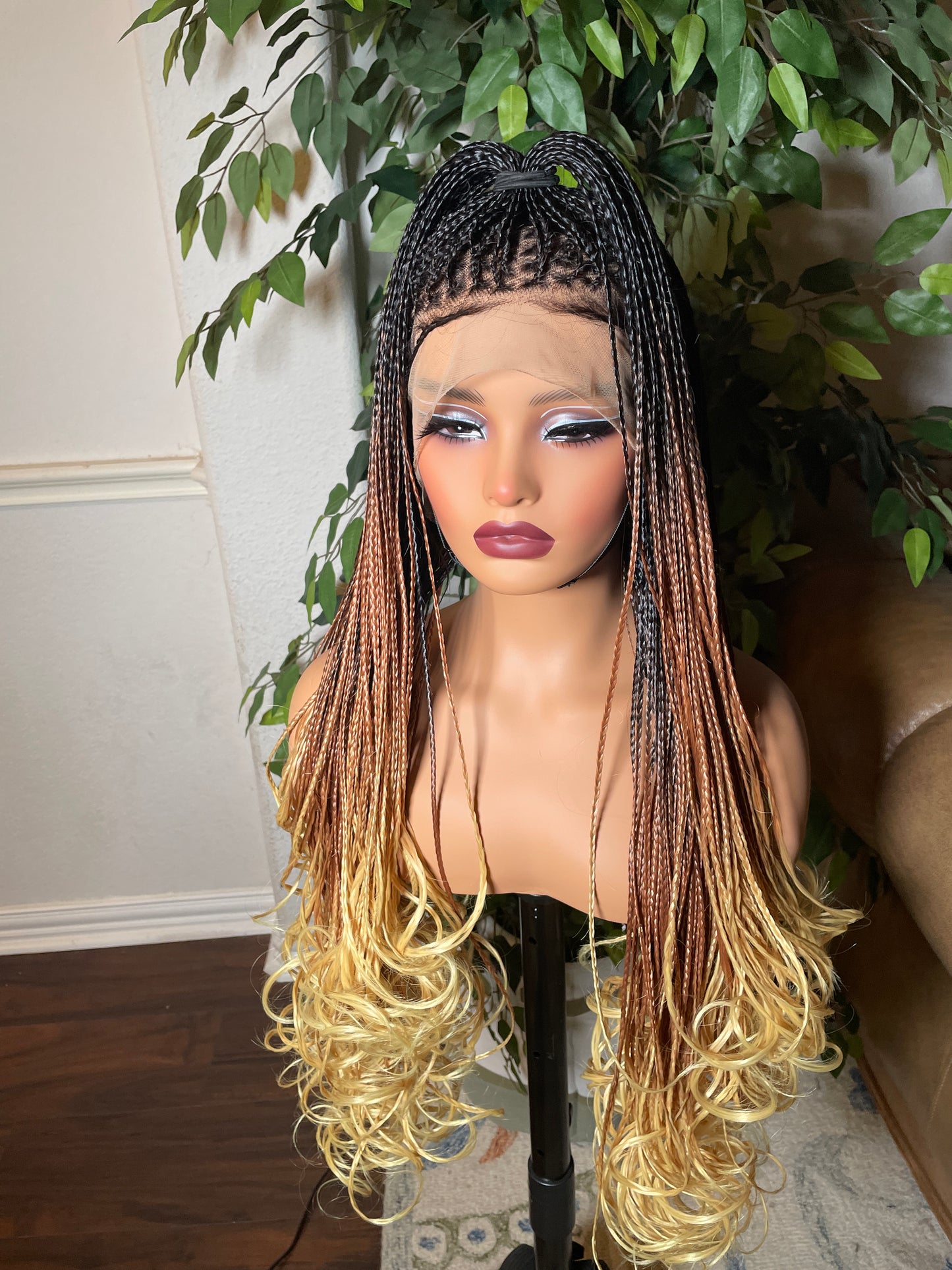 Human hair base Knotless frontal braided wig