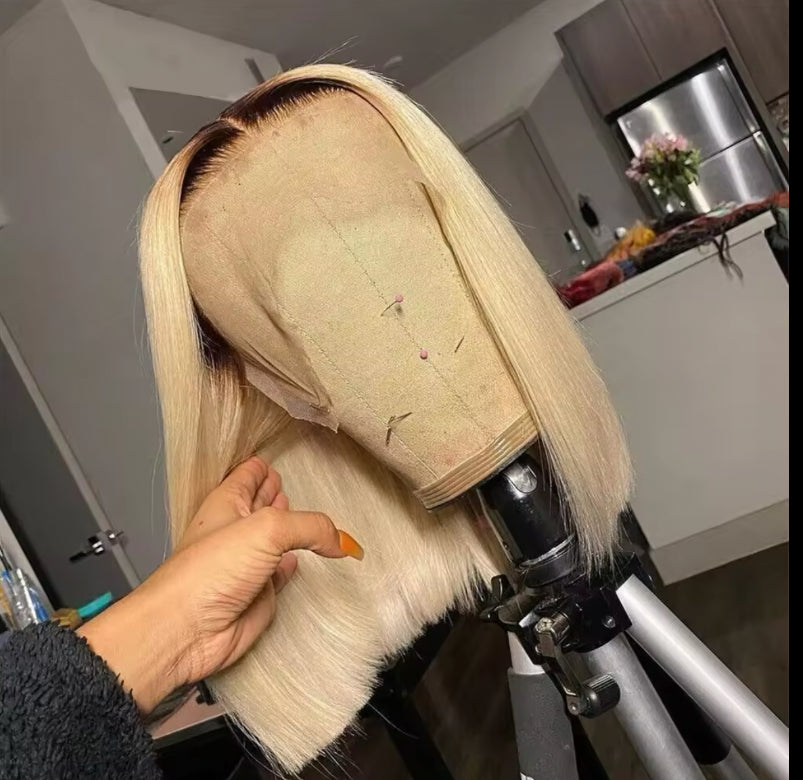 Blonde bob wig with brown roots 10 inches