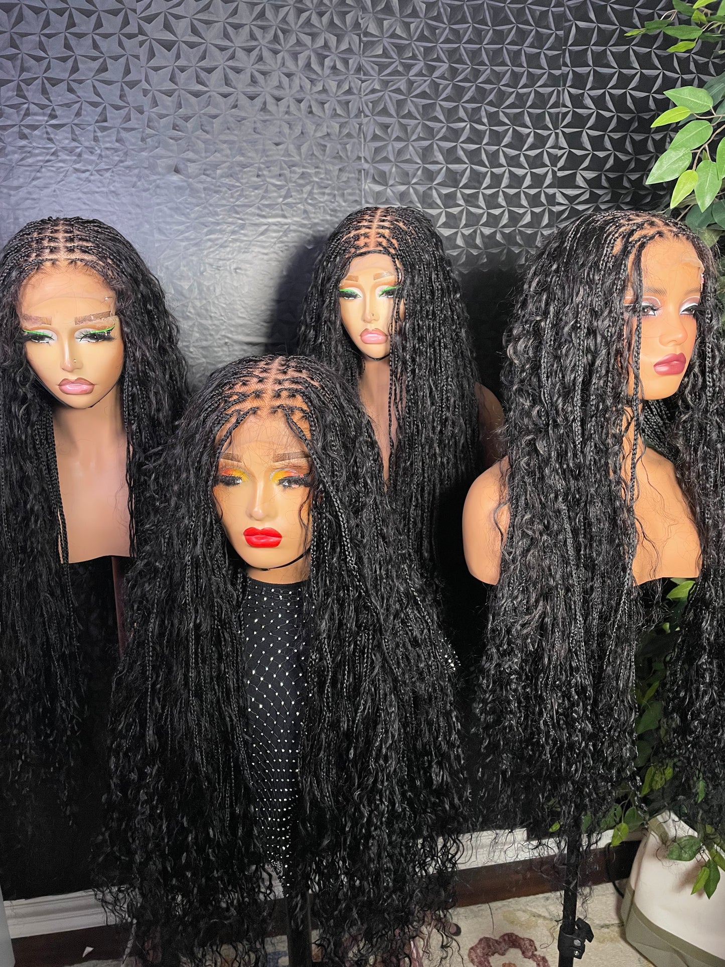 Knotless boho braids made with human hair curls. 5x5 closure