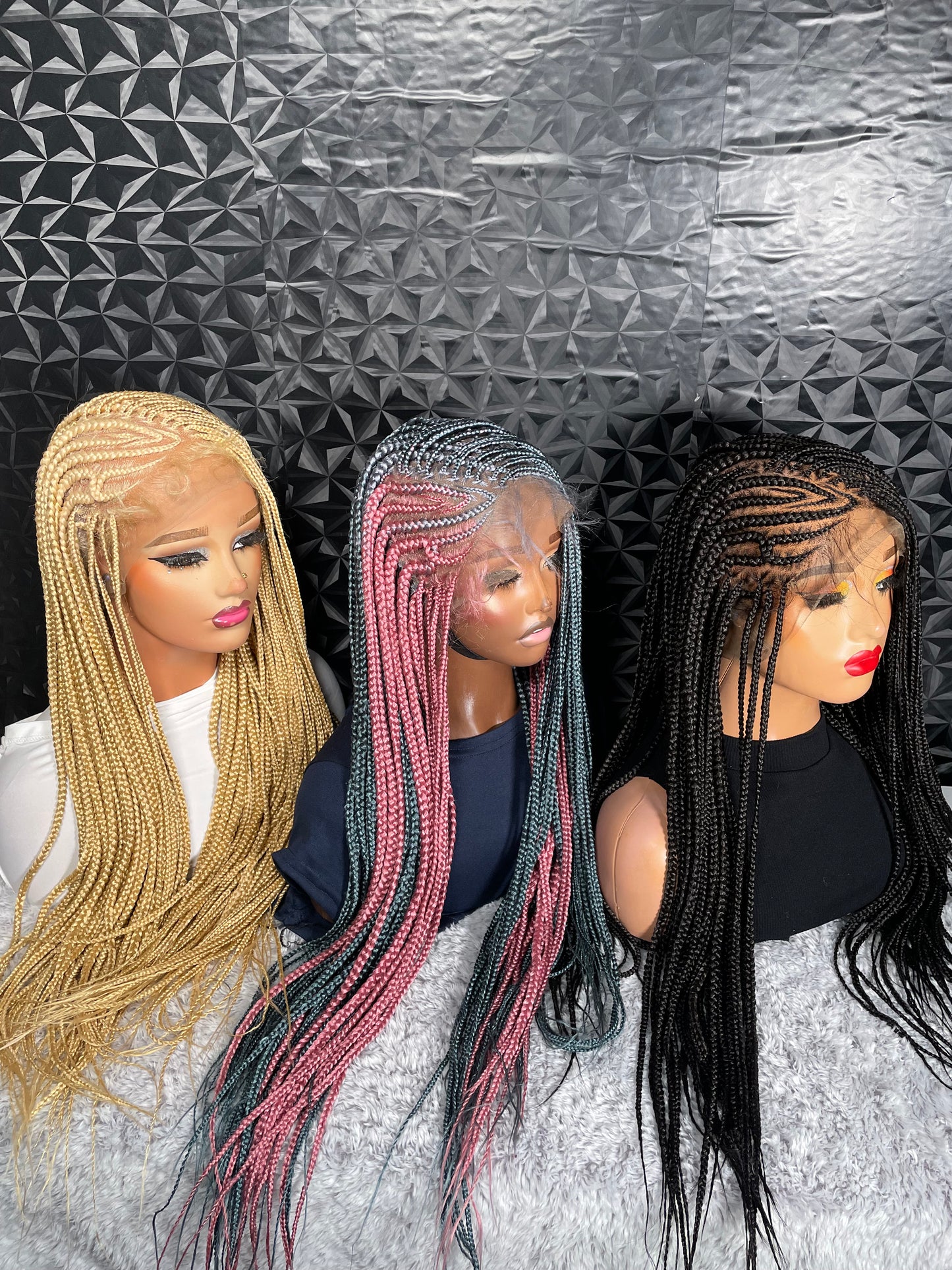 24 inches V-flip cornrows braided wig. Full lace wig.