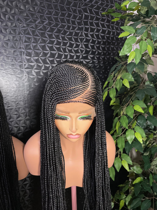 C curve cornrow braided wig.