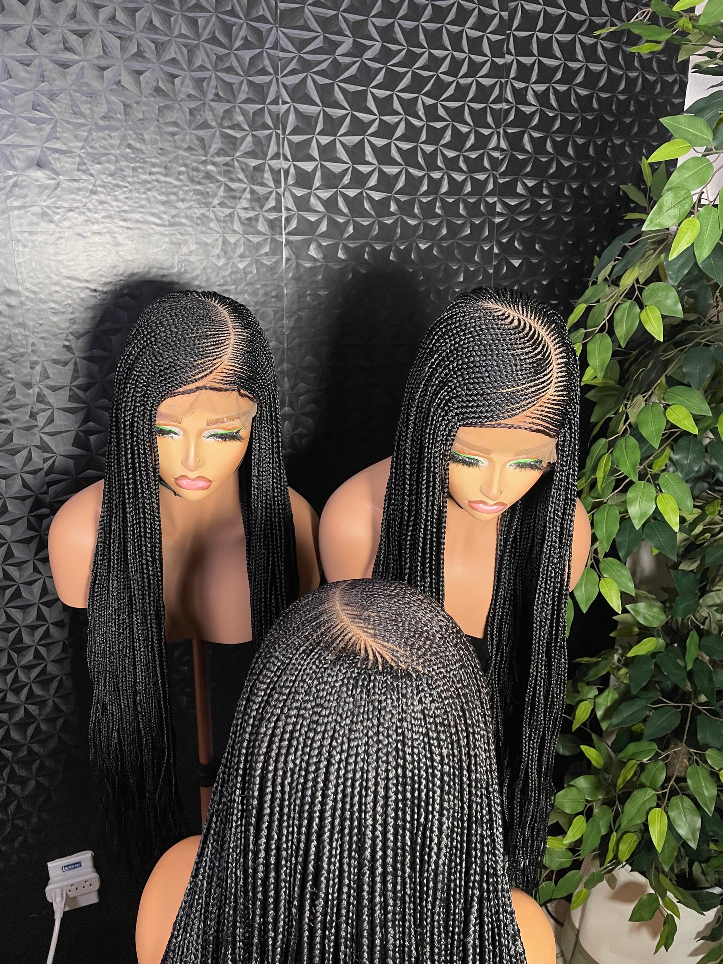 C curve cornrow braided wig.