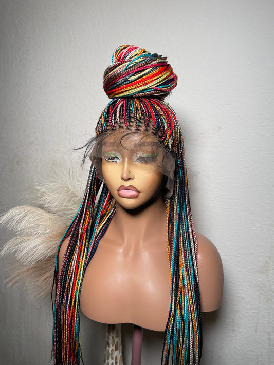 360 full lace Rainbow color small size braids made with hair blend lace and human hair baby hair.