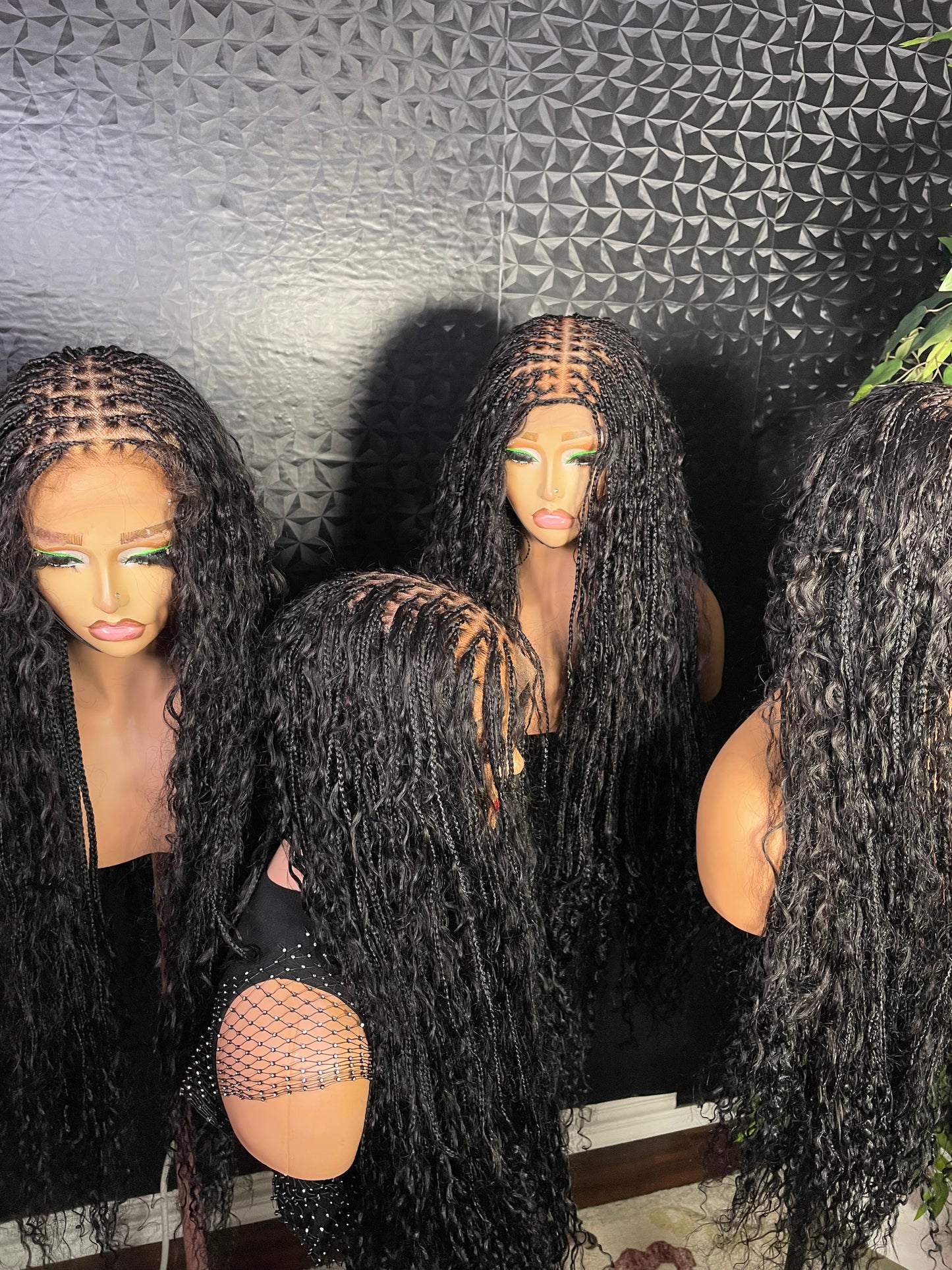 Knotless boho braids made with human hair curls. 5x5 closure