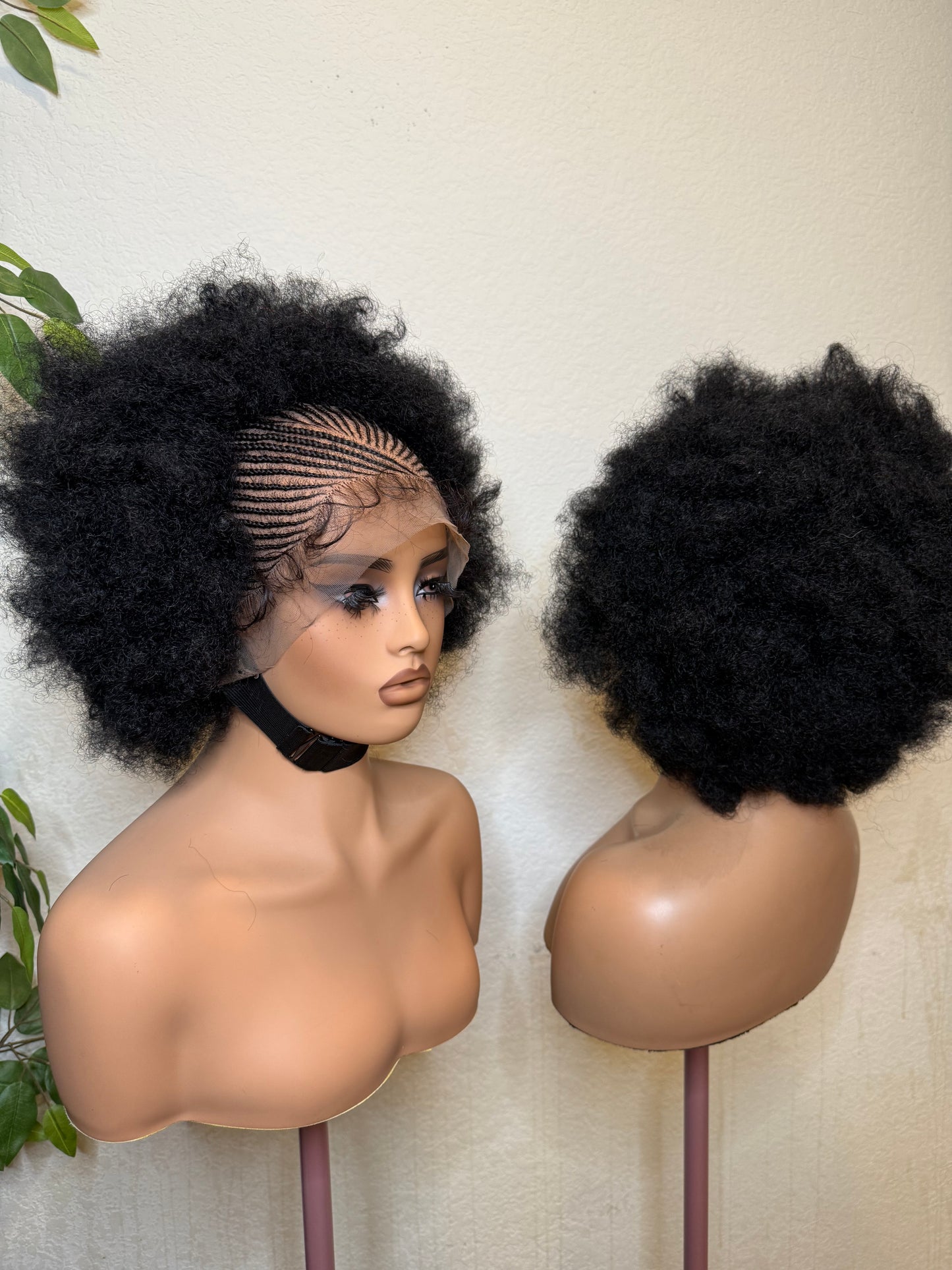 Afro kinky cornrow wig, made with blend lace.