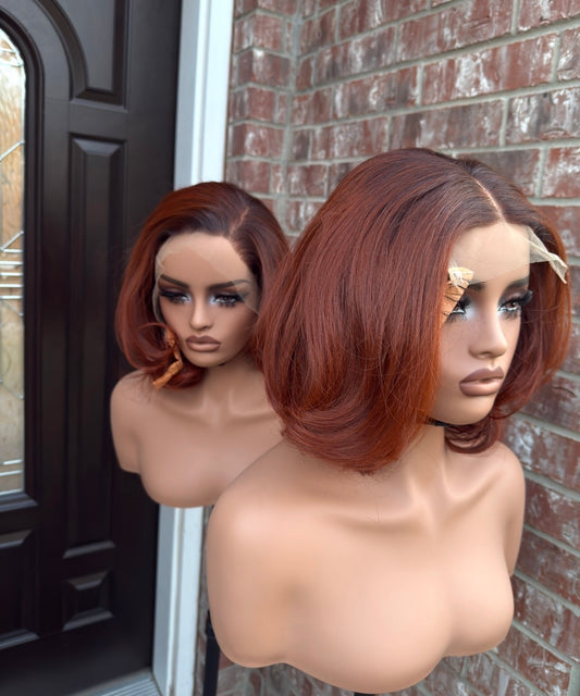Raw Single donor wig, Cajun burnt orange human hair wig made with HD lace