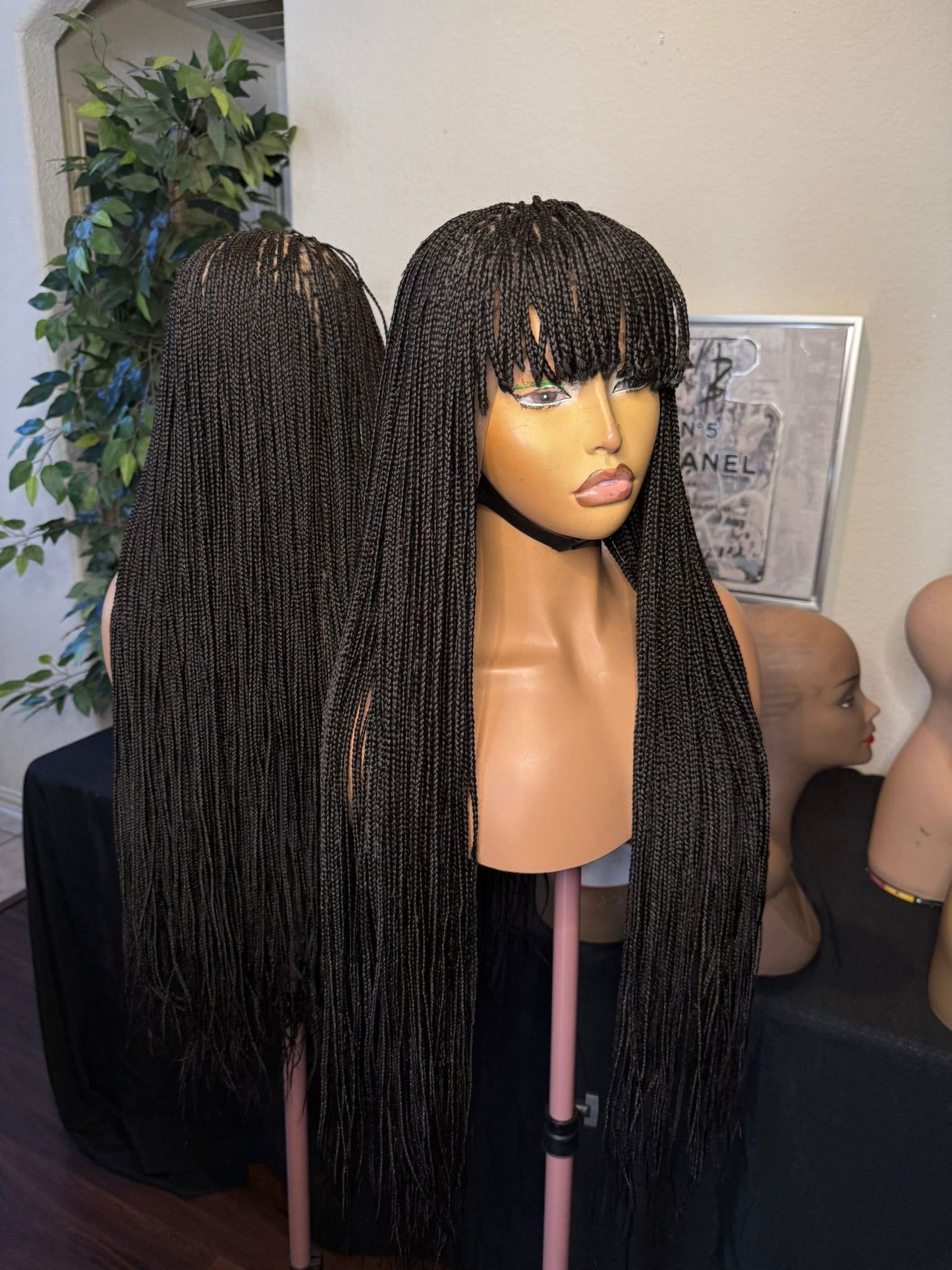 360 Glueless wig with bangs, made with Blend lace. no glue needed.