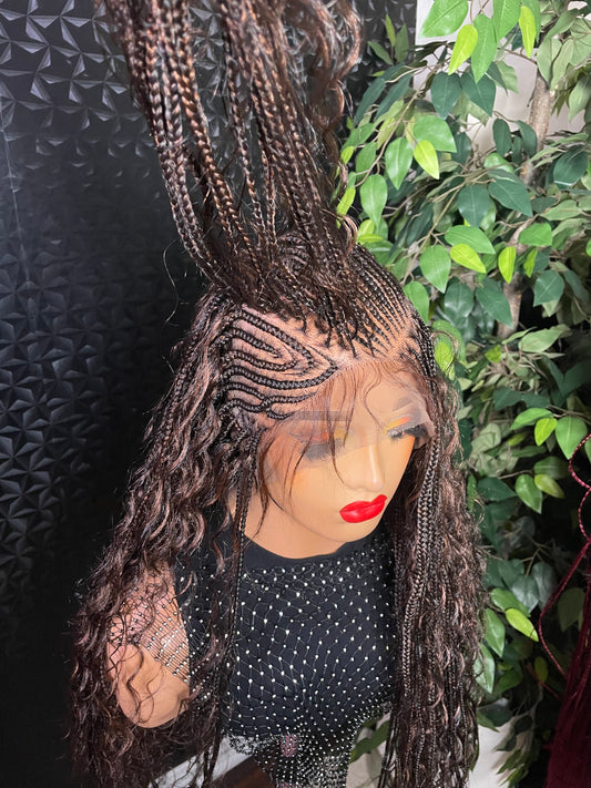 Full lace 24 inches v flip cornrow with boho in brown