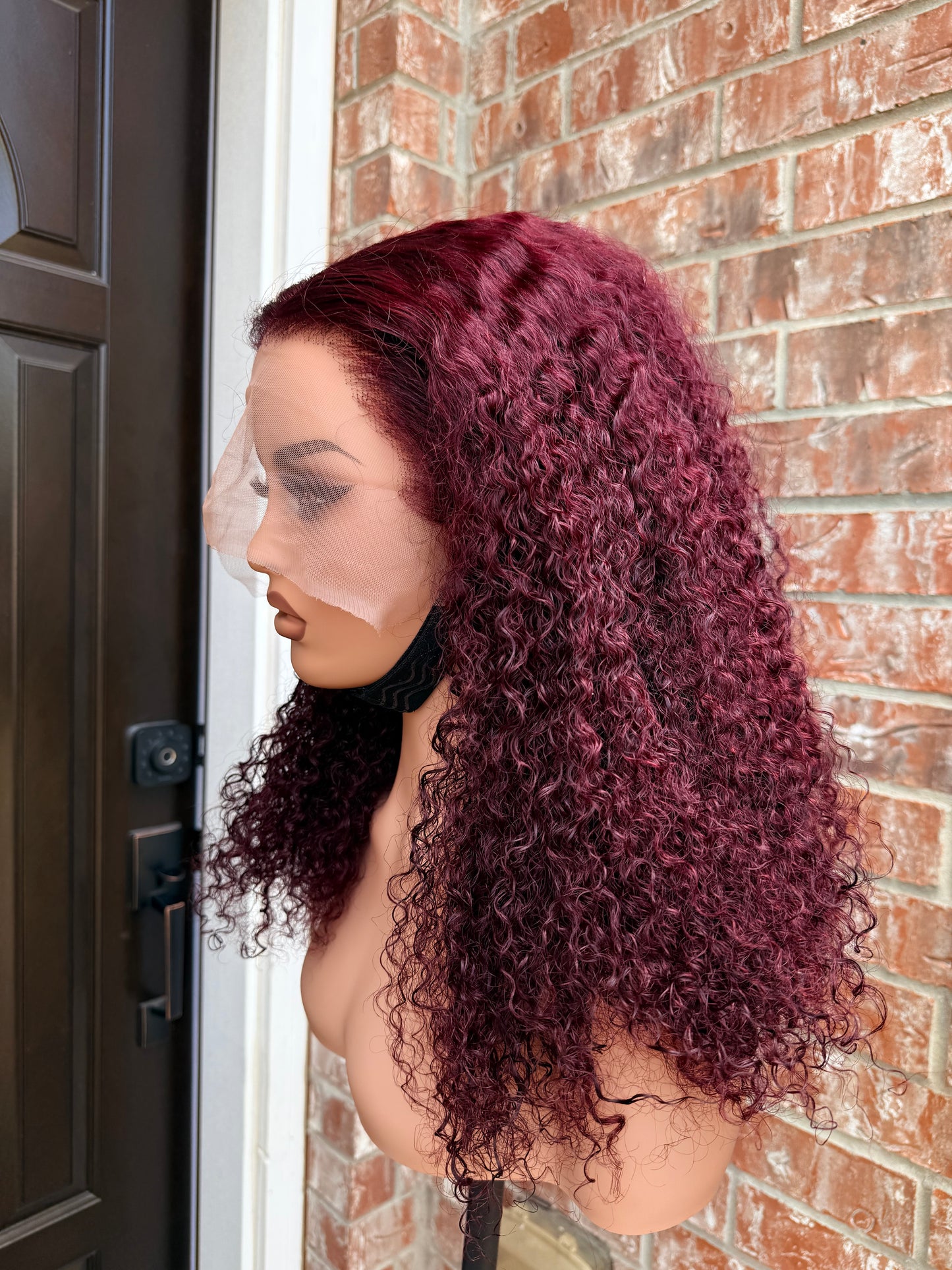 18 inches sdd pixie curly human hair wig. In 99J, 250+ density. Very water friendly.