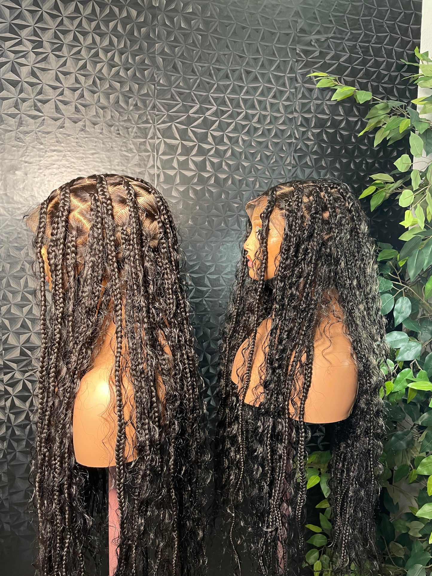 30 inches full lace box braids with synthetic curls.