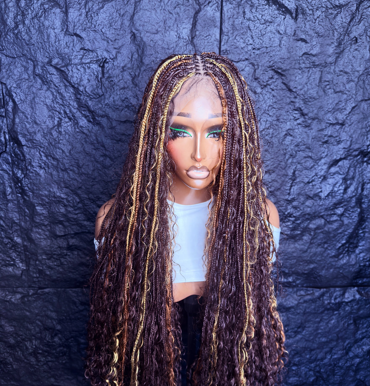 Tiny Knotles Synthetic boho braids made with fiber synthetic full lace. Medium cap size 21-22 inches