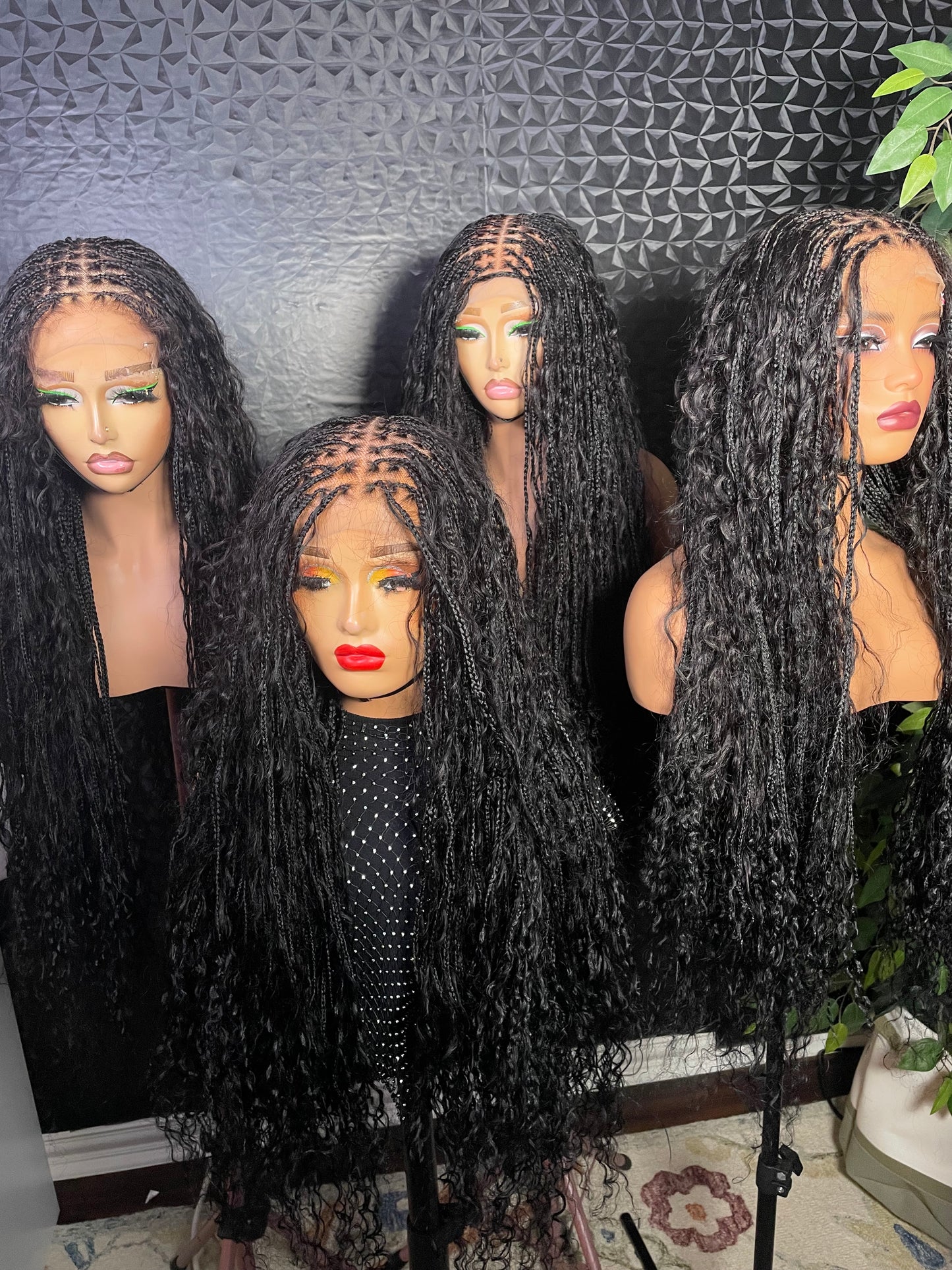 Knotless boho braids made with human hair curls. 5x5 closure