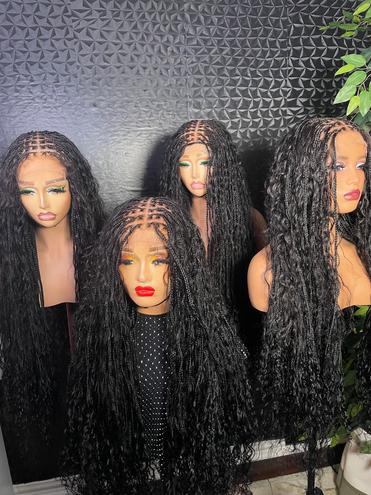 Knotless boho braids made with human hair curls. 5x5 closure