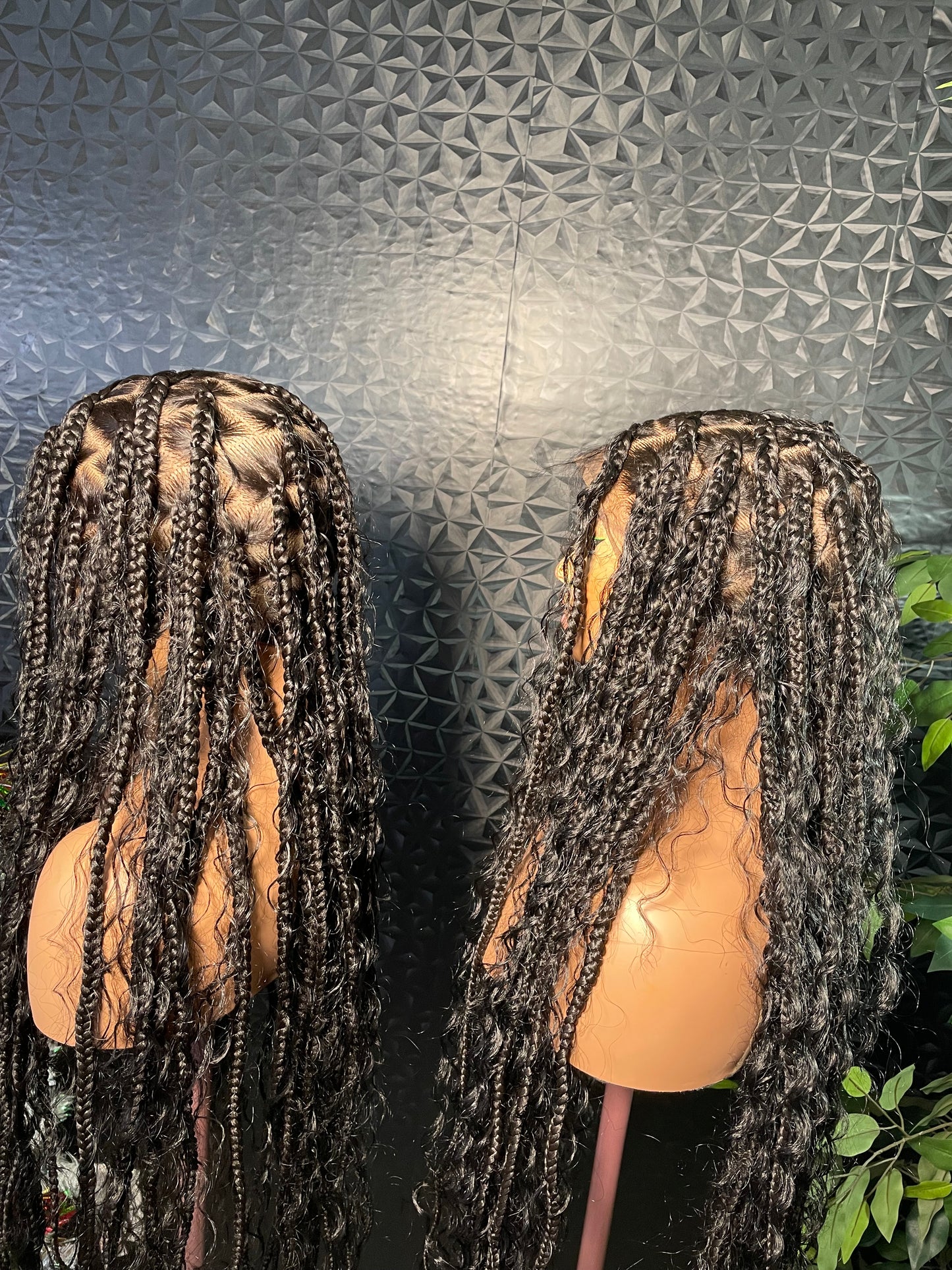 30 inches full lace box braids with synthetic curls.