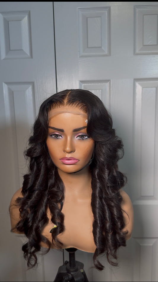 Vietnamese Donor wavy bounce human hair wig. ( pre plucked and pre bleached and) 18, 16 and 14 inches layered wig( 300 grams + 5x5 closure