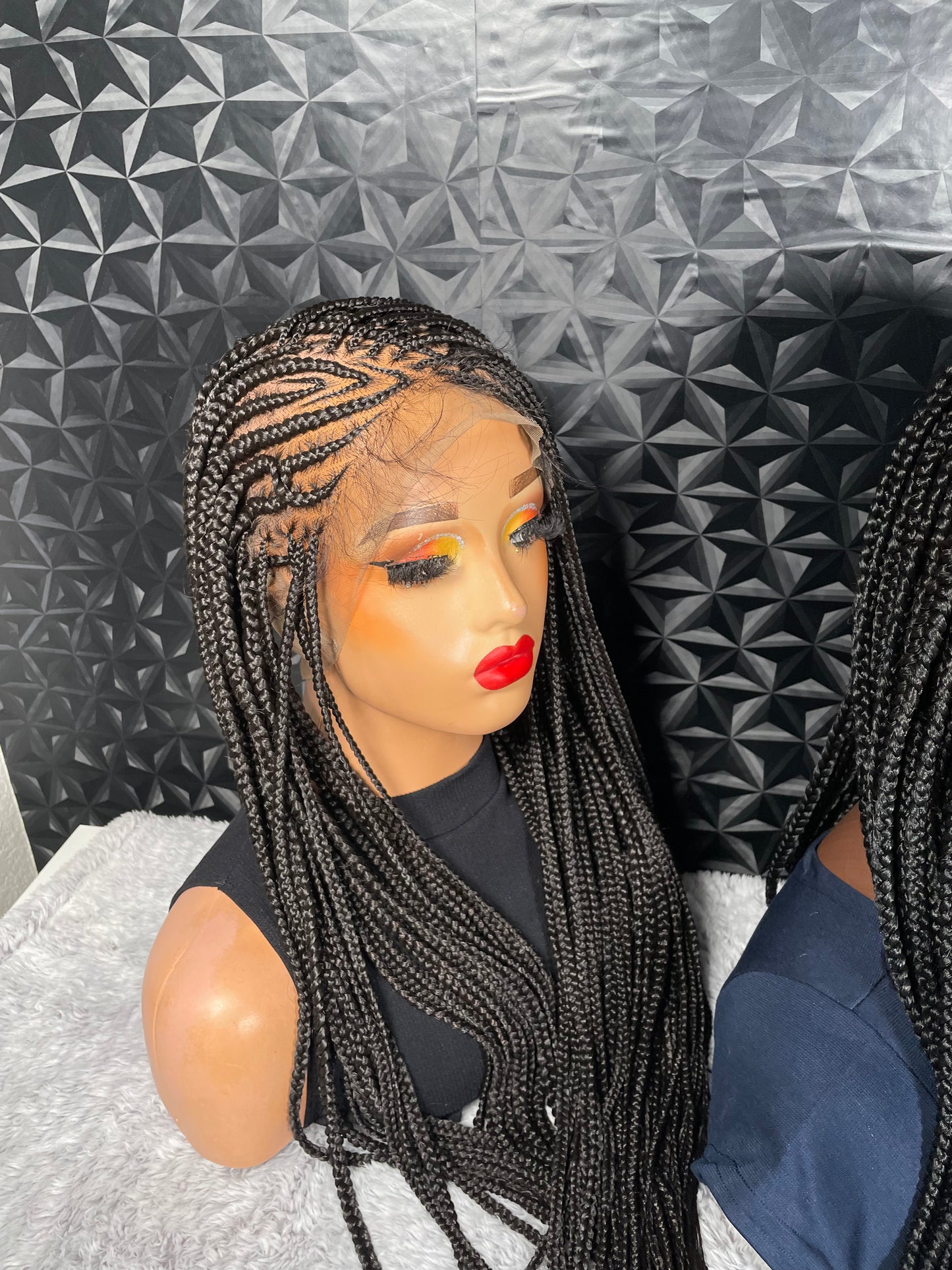 24 inches V-flip cornrows braided wig. Full lace wig.