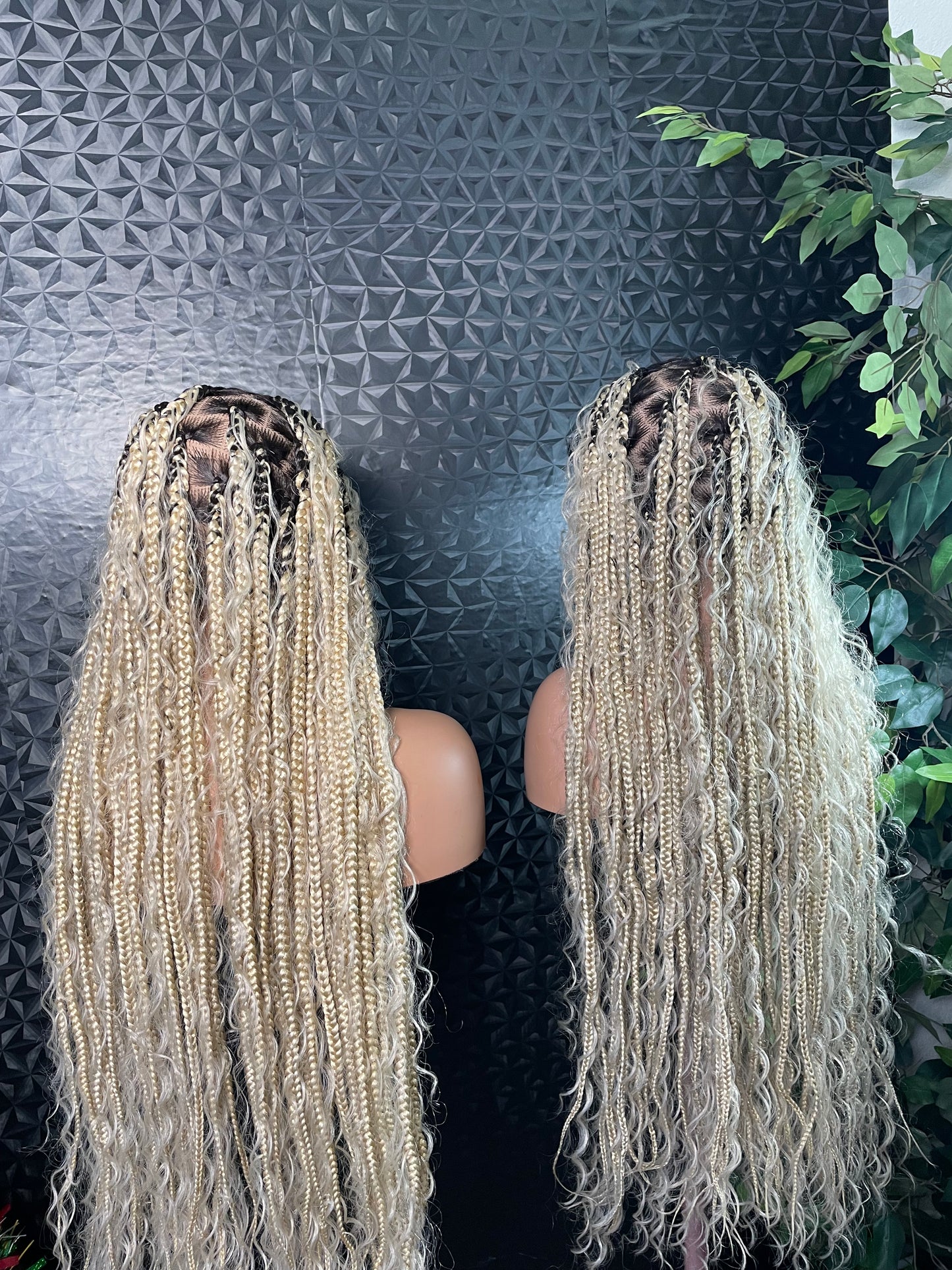 30 inches full lace box braids with synthetic curls.