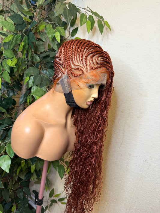2 side zuma braids, made with hair blend fiber lace and with synthetic curls in 28-30 inches