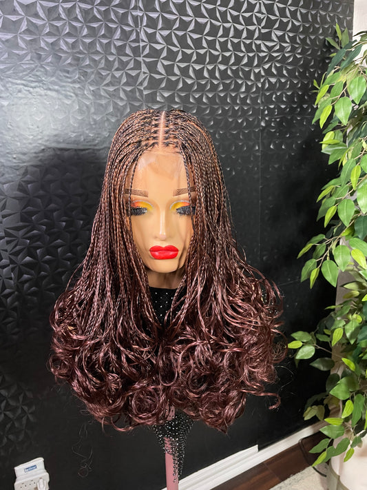 2x6 human hair base closure wig knotless curly tip braided wigs in chocolate brown tip 14-16 inches long