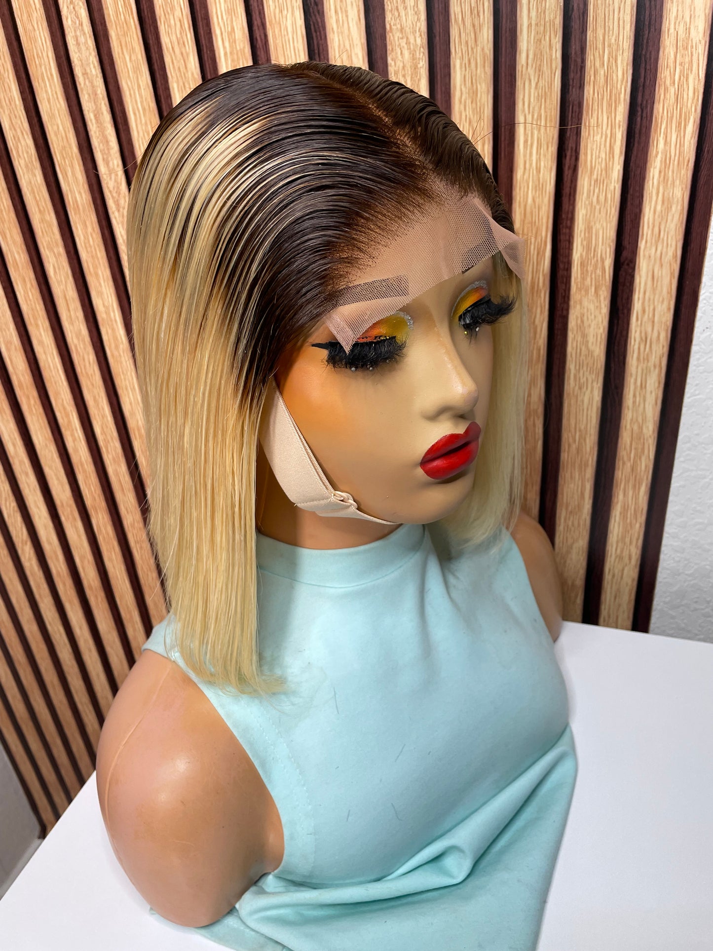 Blonde bob wig with brown roots 10 inches